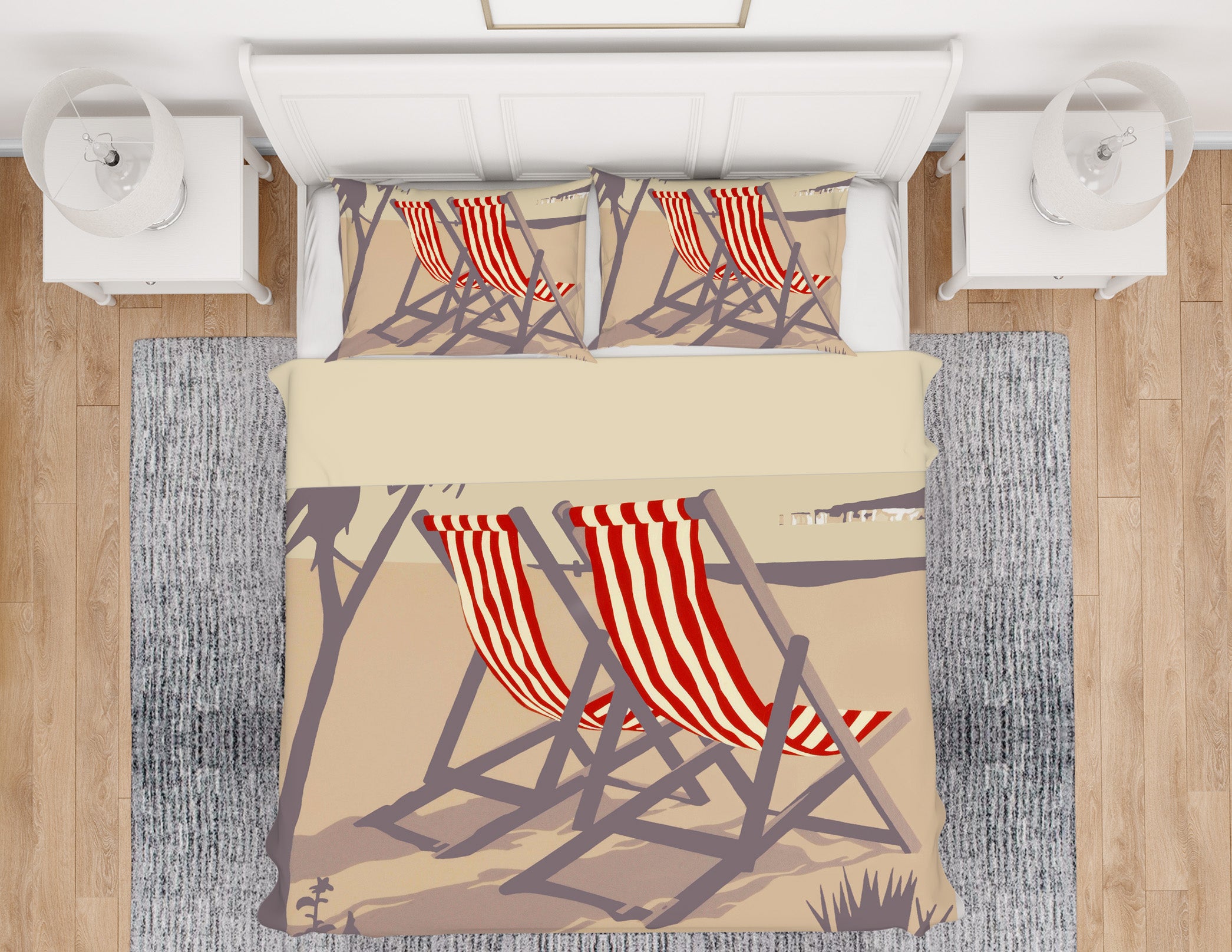 3D Bournemouth Red Deckchairs 2007 Steve Read Bedding Bed Pillowcases Quilt