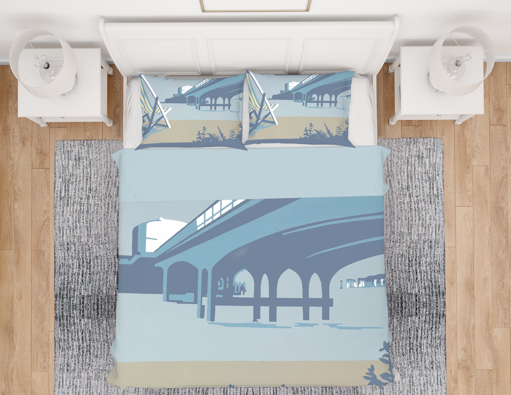 3D Bournemouth Pier And Deckchairs 2006 Steve Read Bedding Bed Pillowcases Quilt