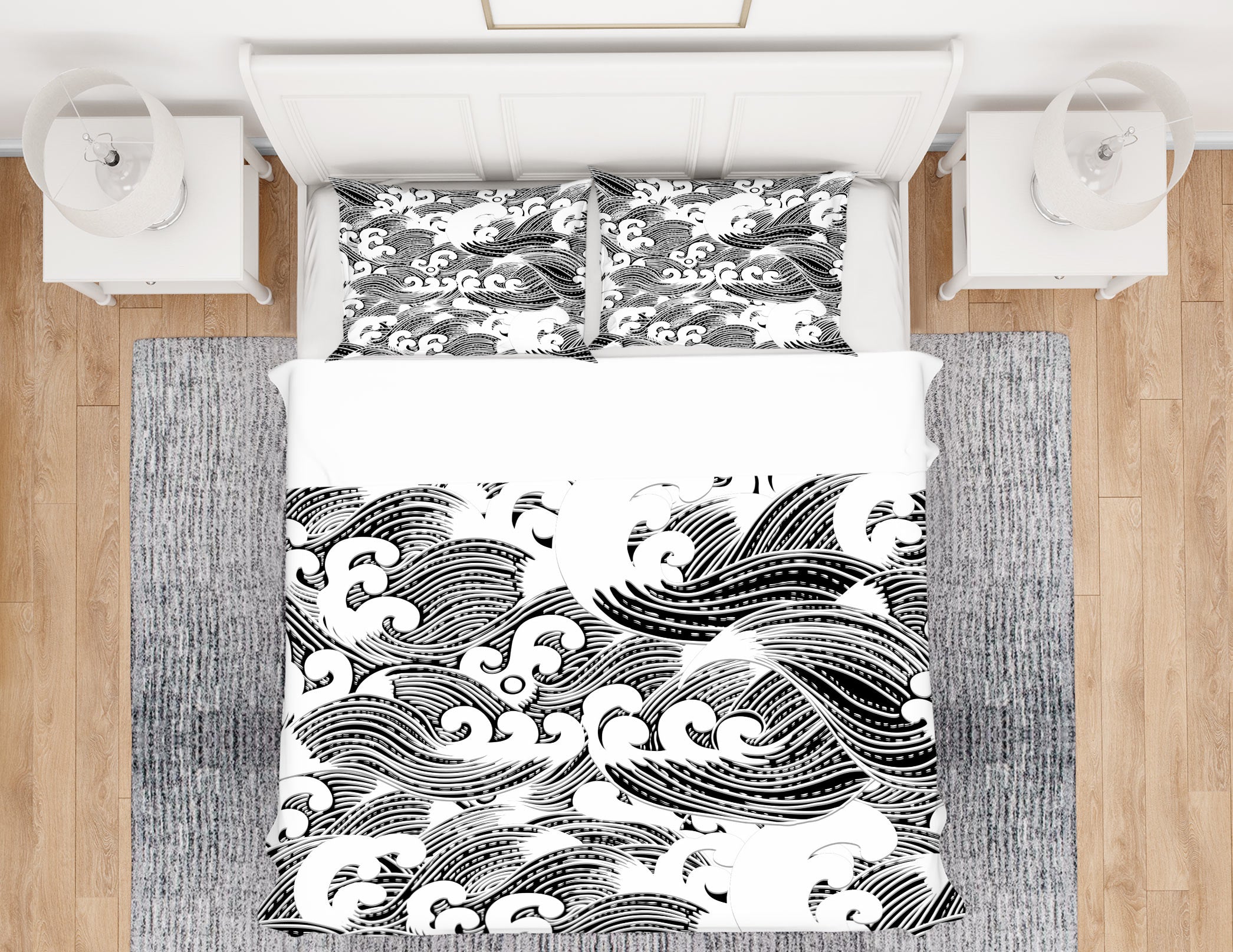 3D Black Gray Waves 67063 Bed Pillowcases Quilt