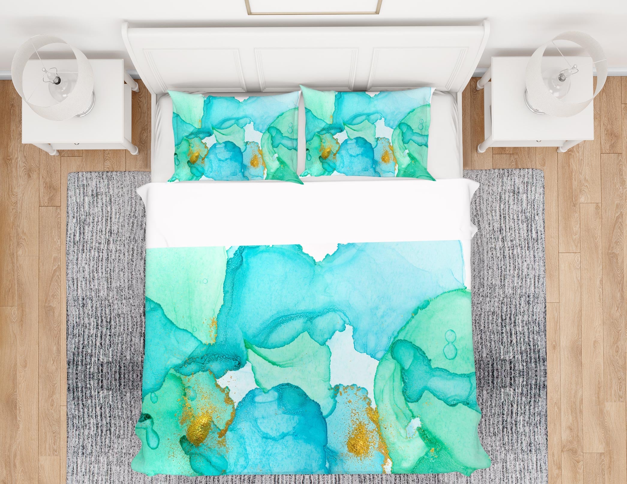 3D Light Blue Golden Texture 67111 Bed Pillowcases Quilt