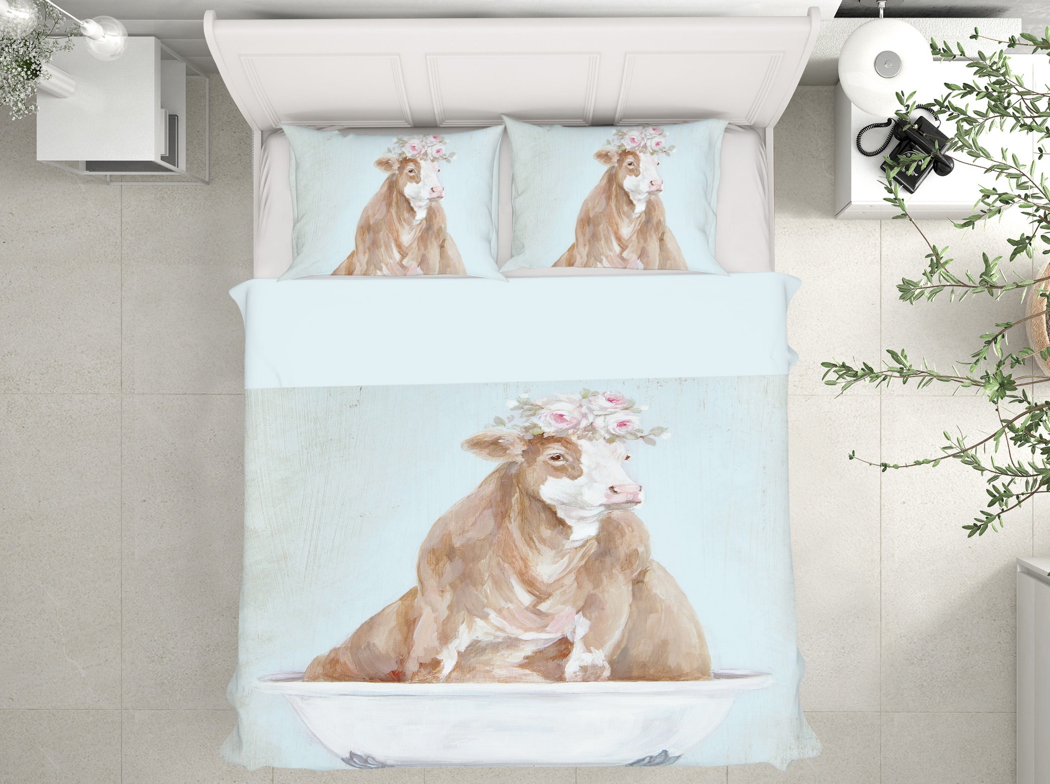 3D Wreath Cow Bathtub 2080 Debi Coules Bedding Bed Pillowcases Quilt
