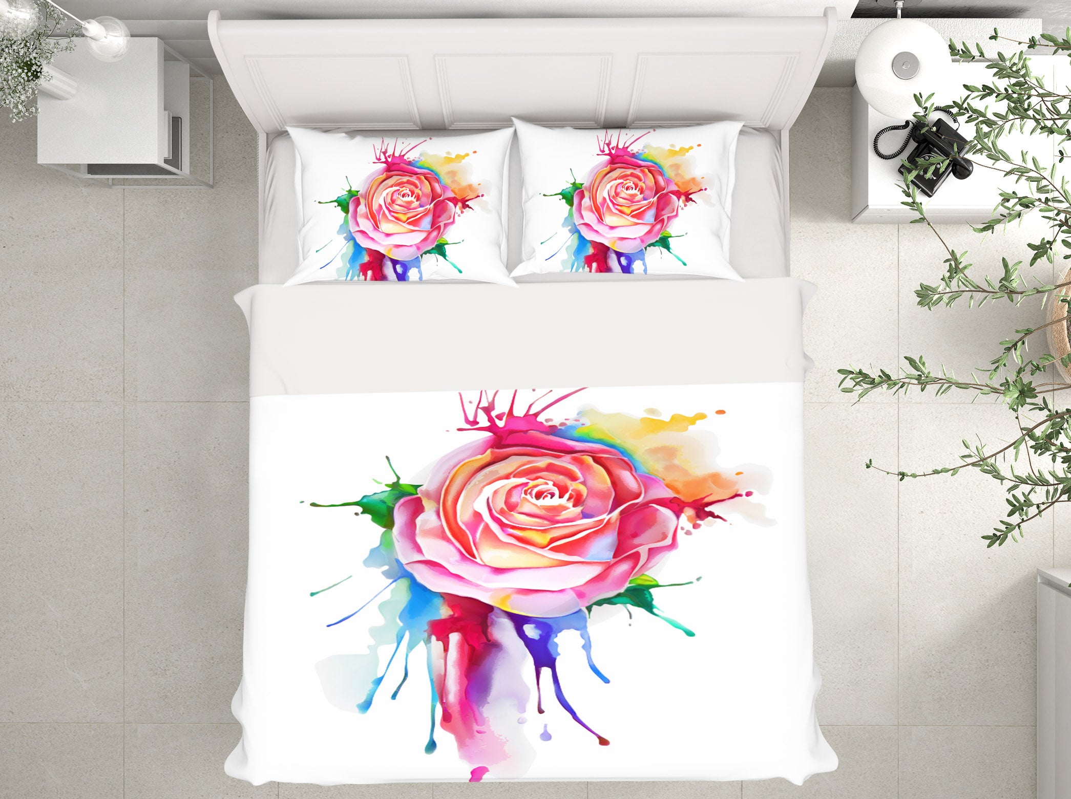 3D Colorful Watercolor Flowers 63228 Bed Pillowcases Quilt