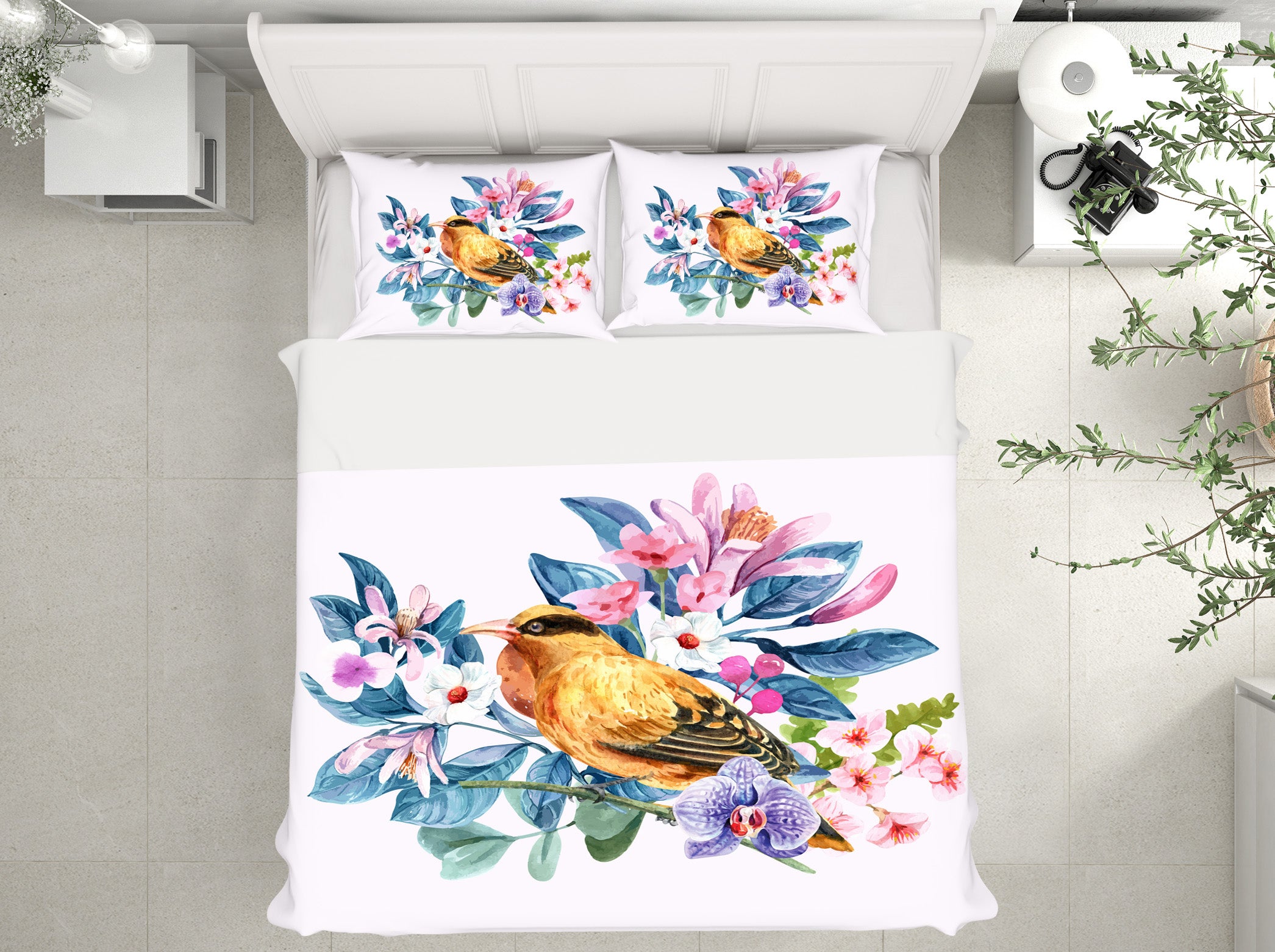 3D Flower Bird 64001 Bed Pillowcases Quilt