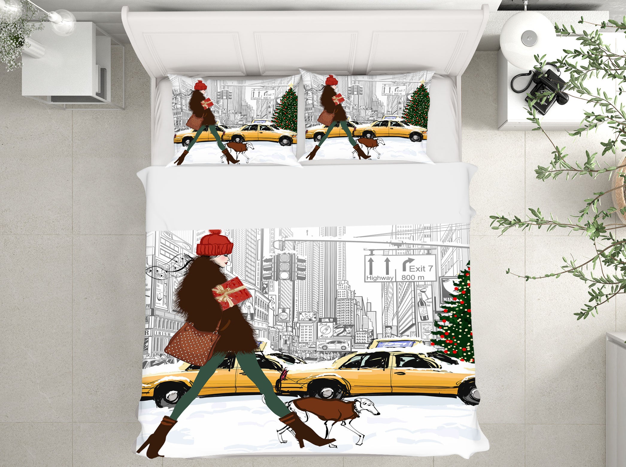 3D Taxi Snow Dog 043 Bed Pillowcases Quilt