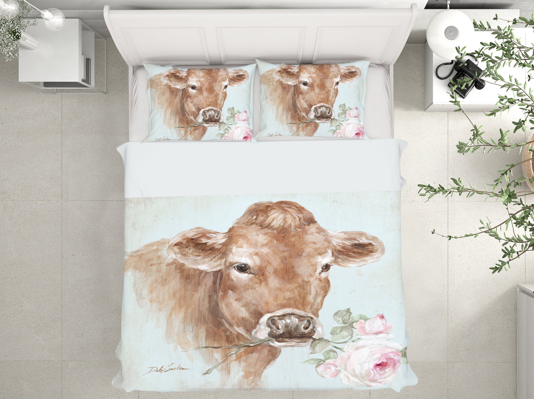 3D Cow With Flowers 2075 Debi Coules Bedding Bed Pillowcases Quilt