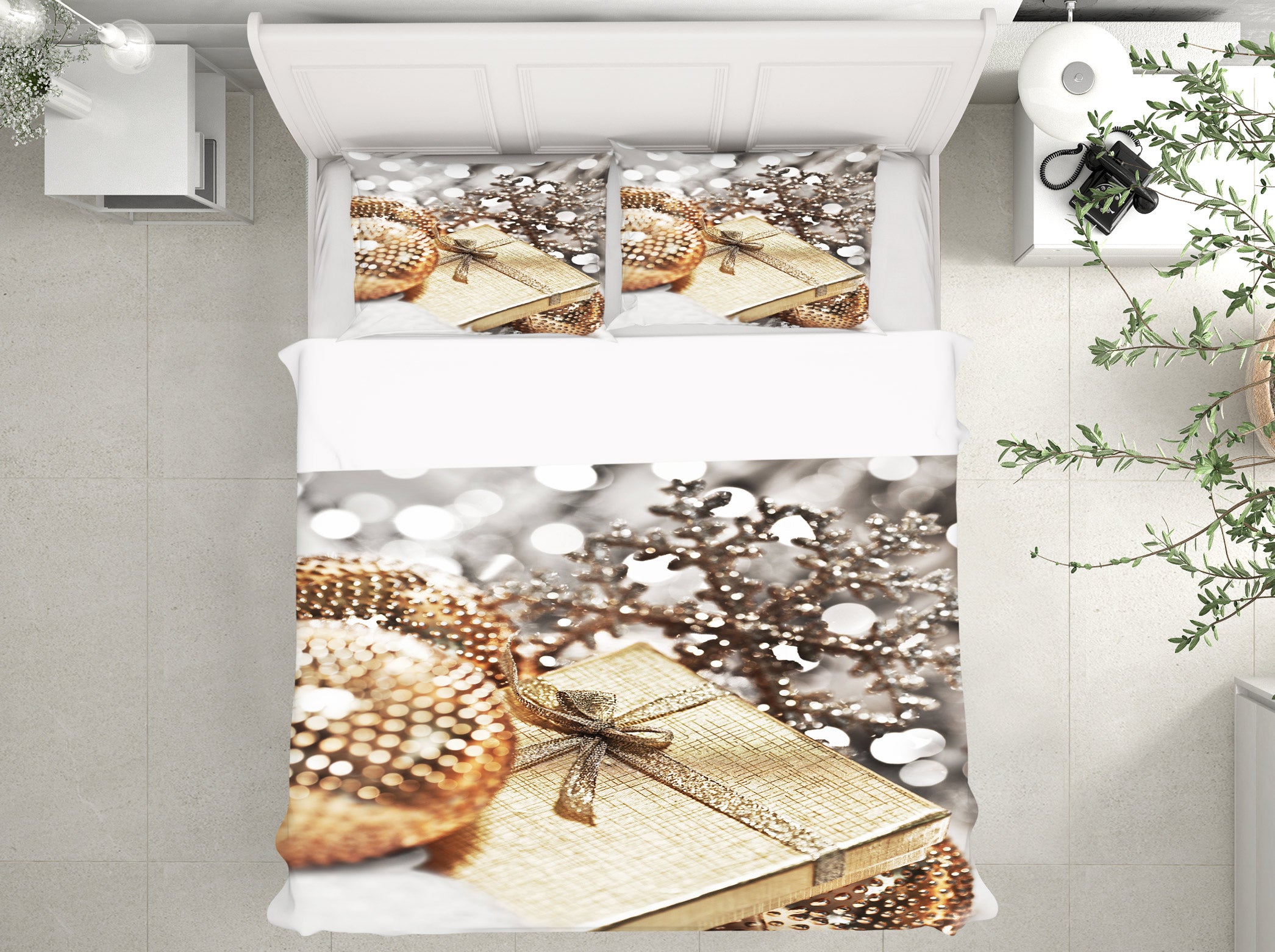 3D Golden Gift Box Silver Snowflake 52107 Christmas Quilt Duvet Cover Xmas Bed Pillowcases
