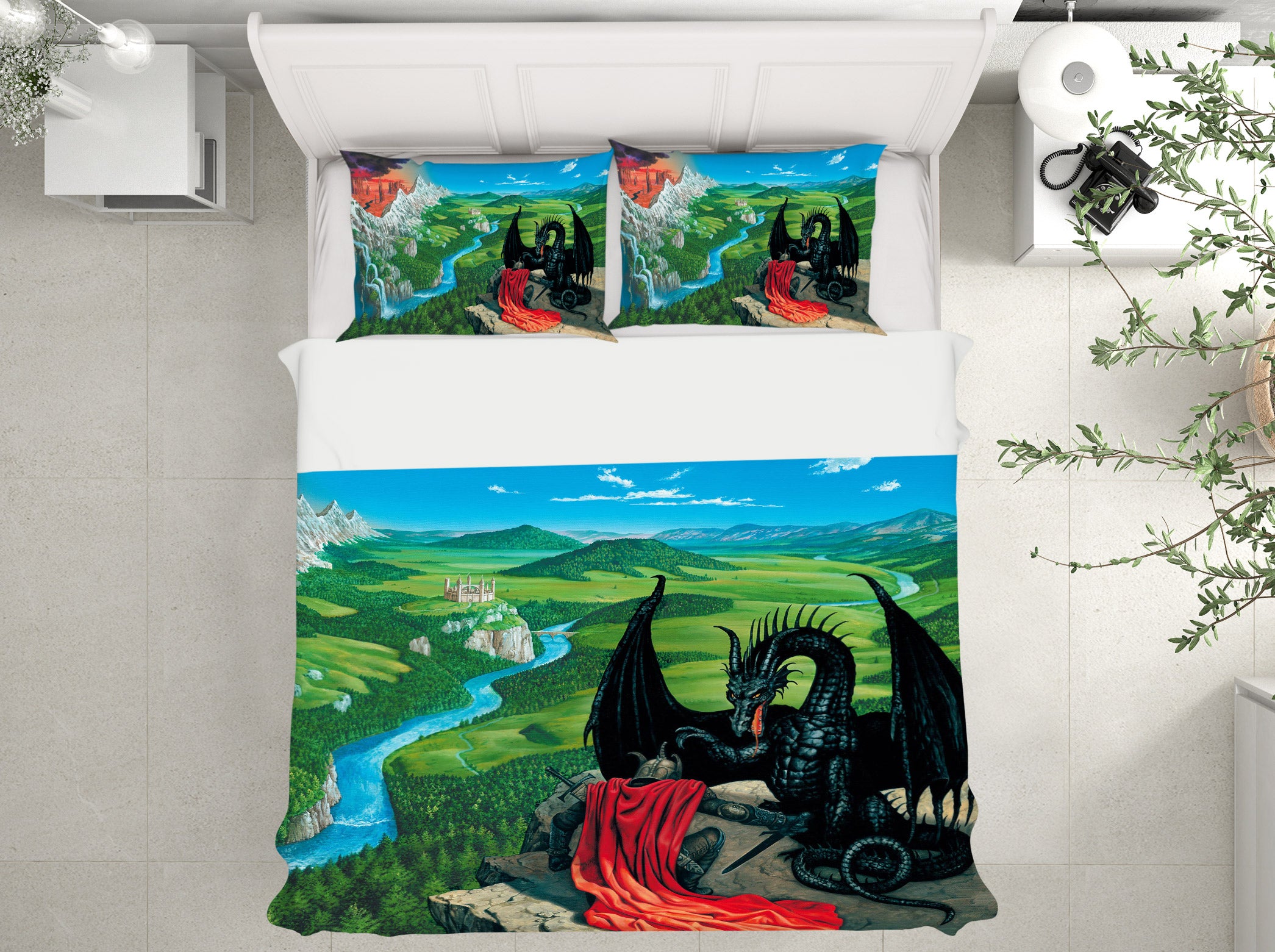 3D River Meadow Dragon Soldier 6186 Ciruelo Bedding Bed Pillowcases Quilt
