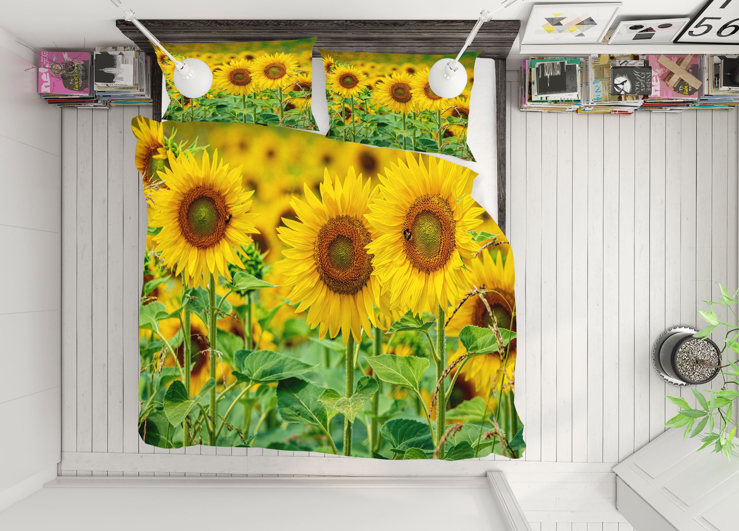3D Sunflower Bush 67136 Bed Pillowcases Quilt