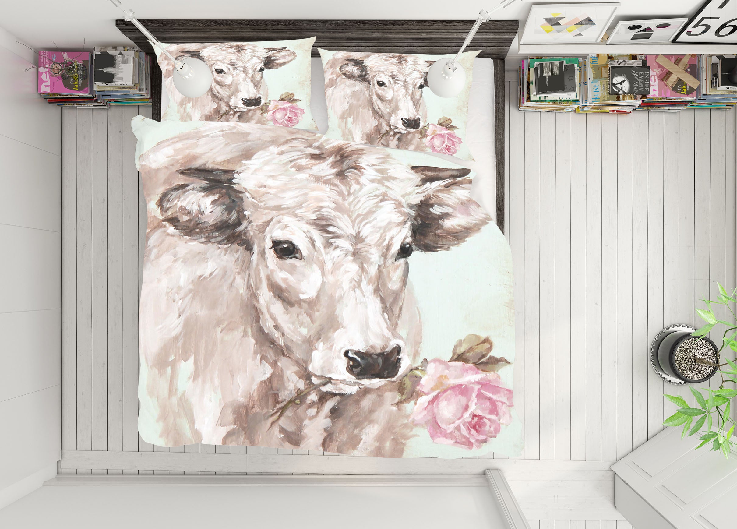 3D Cow Rose 023 Debi Coules Bedding Bed Pillowcases Quilt