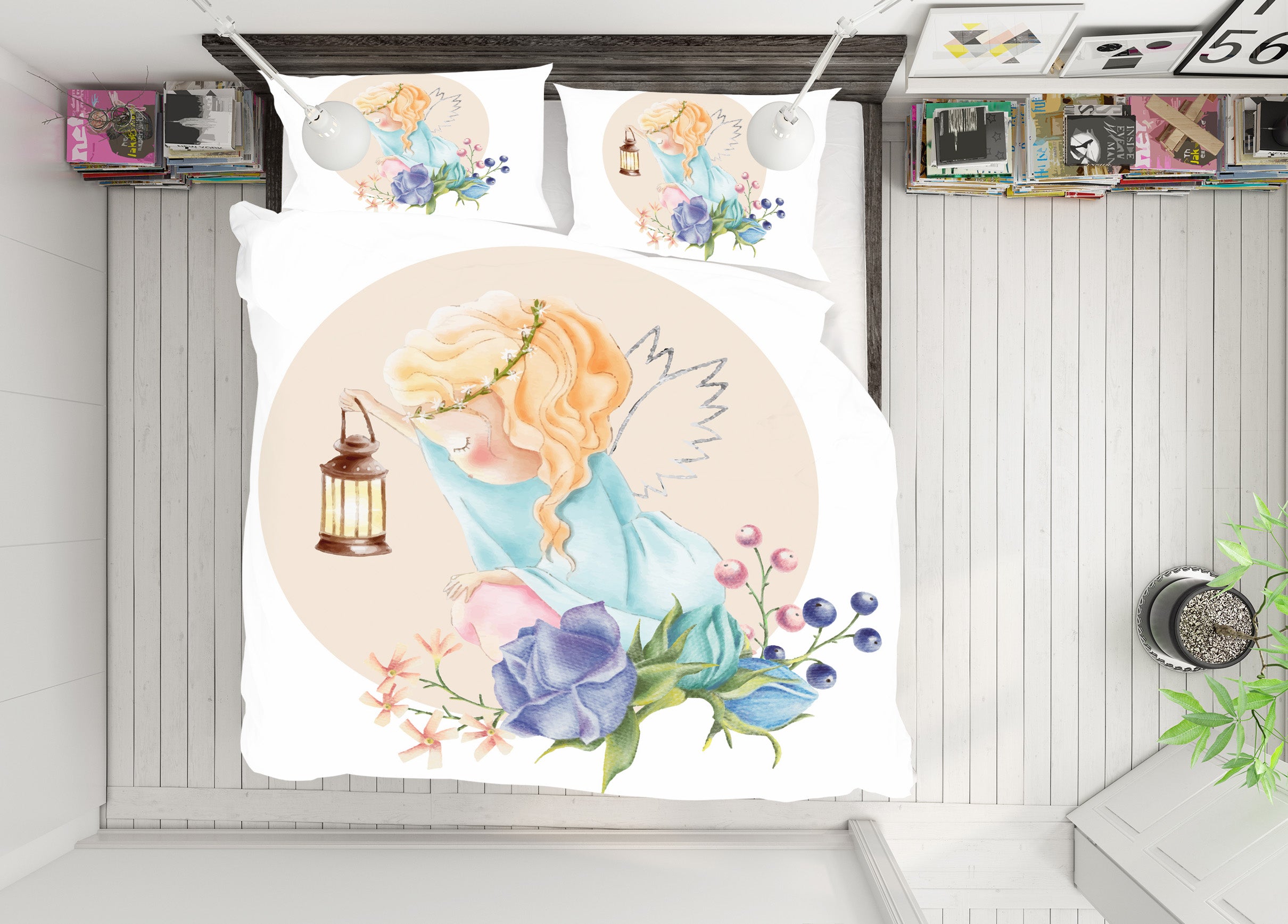 3D Flowers Angel Girl 64007 Bed Pillowcases Quilt