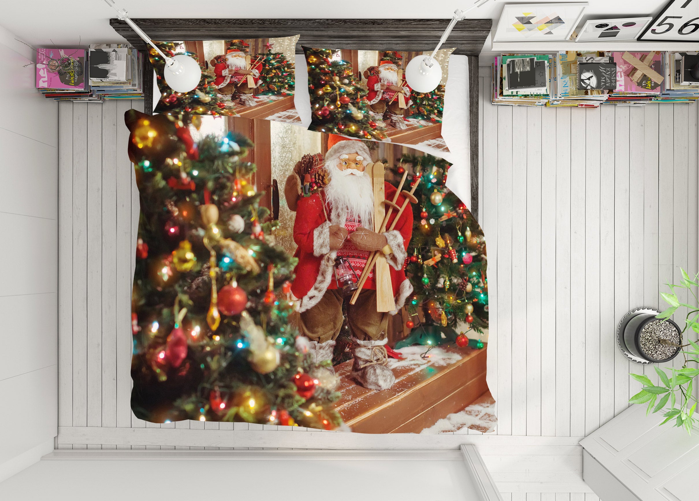 3D Santa Claus Tree 52150 Christmas Quilt Duvet Cover Xmas Bed Pillowcases