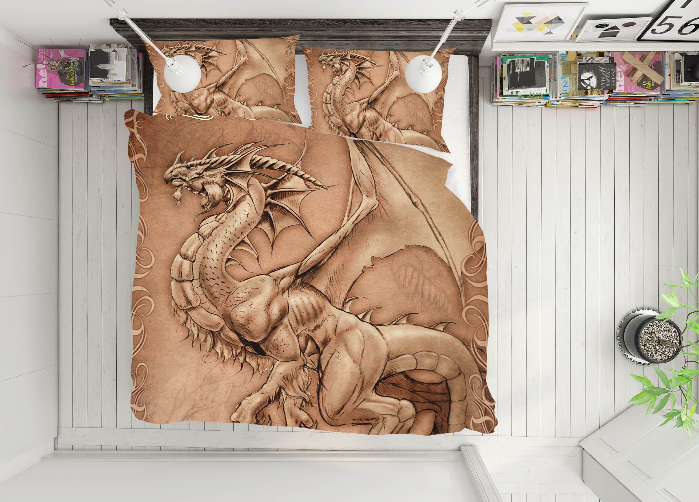 3D Dragon Painting 4084 Tom Wood Bedding Bed Pillowcases Quilt