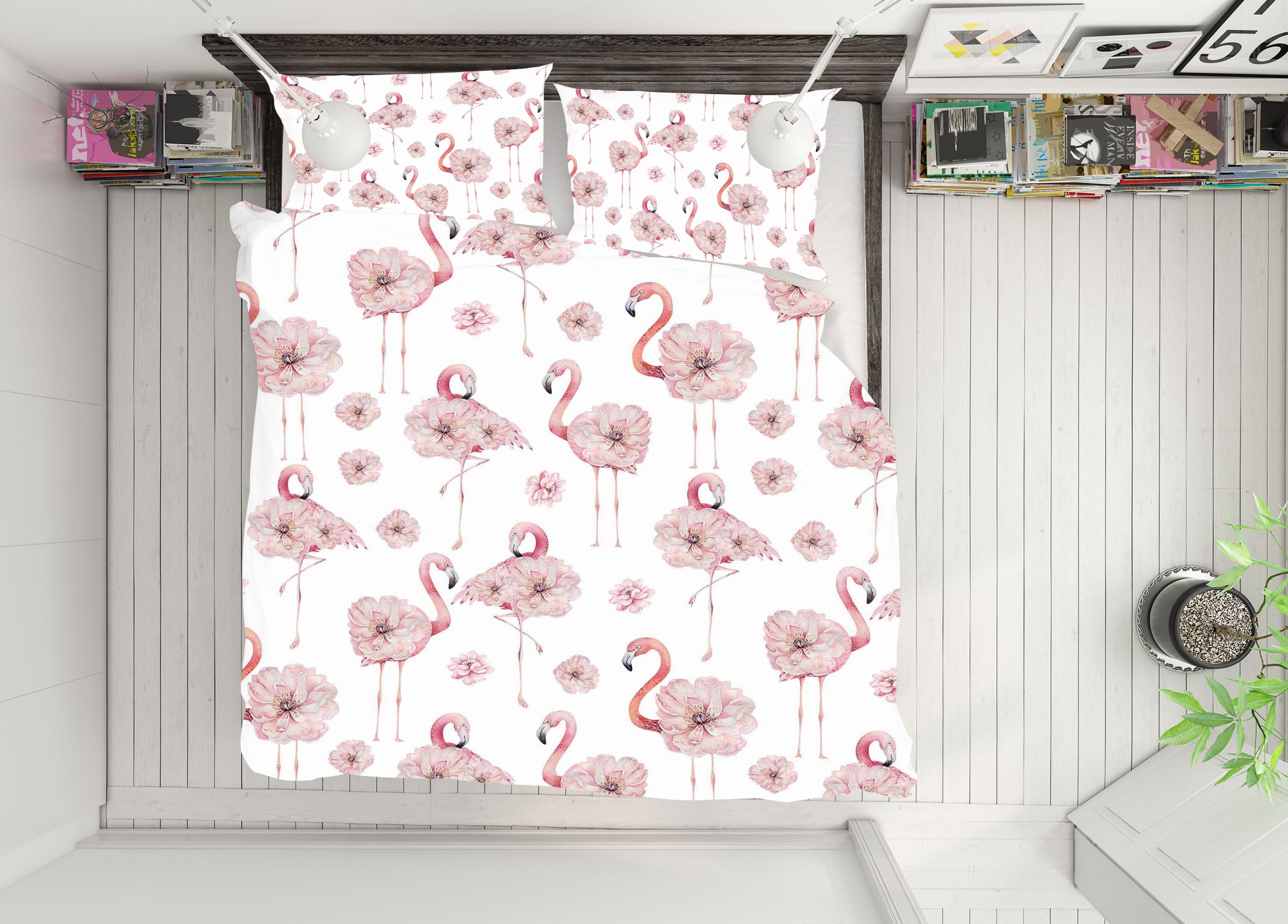 3D Flamingo Flower 242 Uta Naumann Bedding Bed Pillowcases Quilt