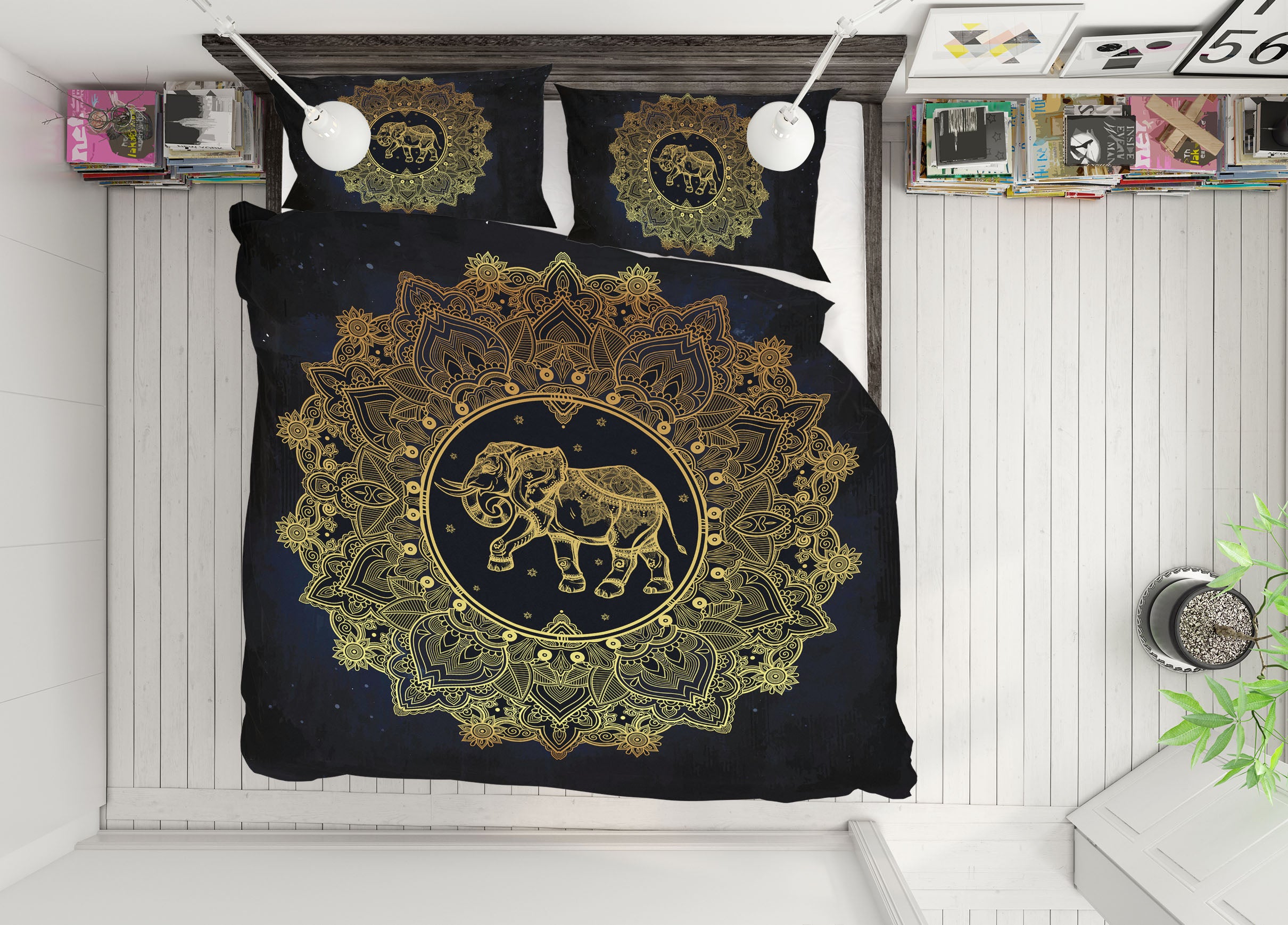 3D Golden Pattern 63230 Bed Pillowcases Quilt