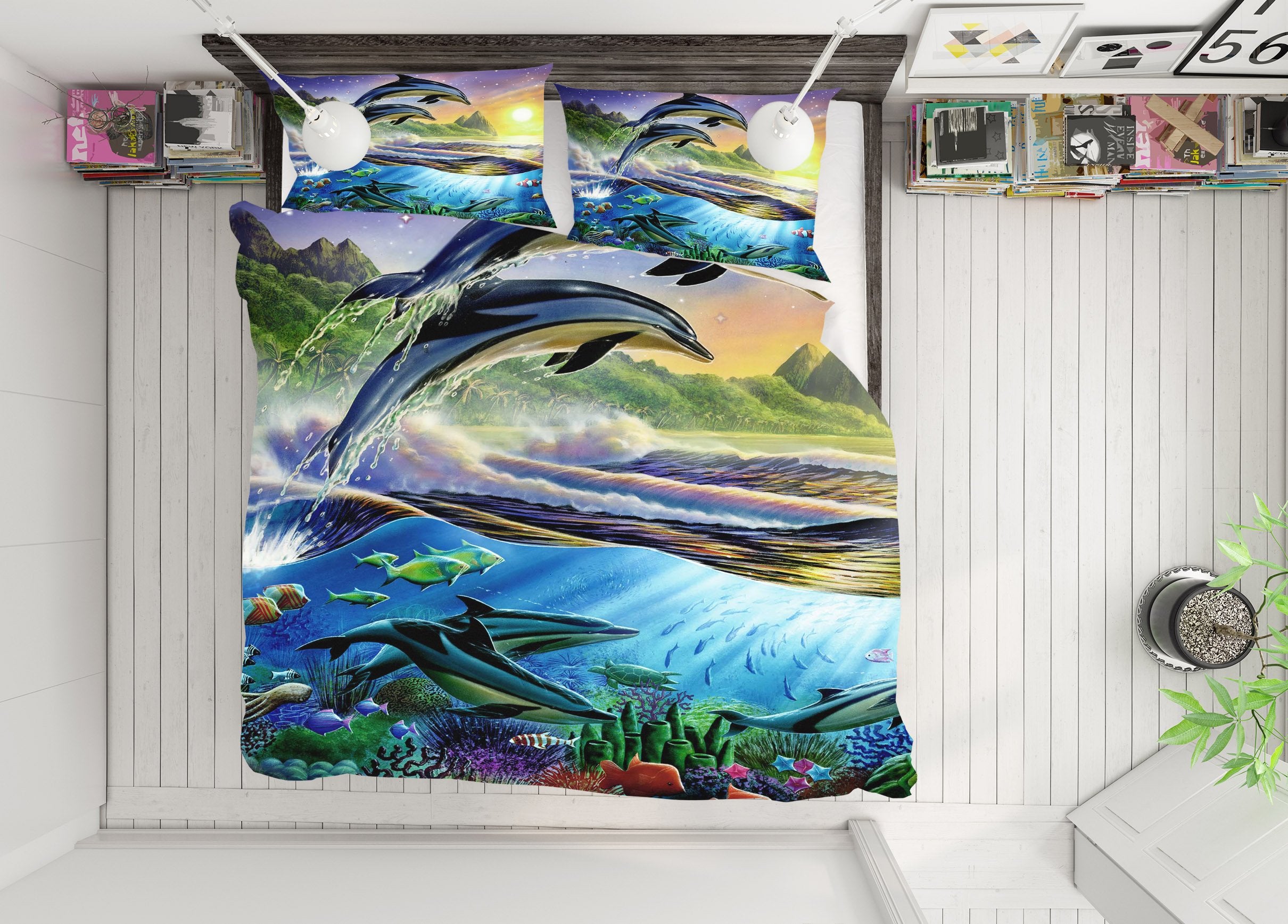 3D Atlantic Dolphins 2018 Adrian Chesterman Bedding Bed Pillowcases Quilt Quiet Covers AJ Creativity Home 