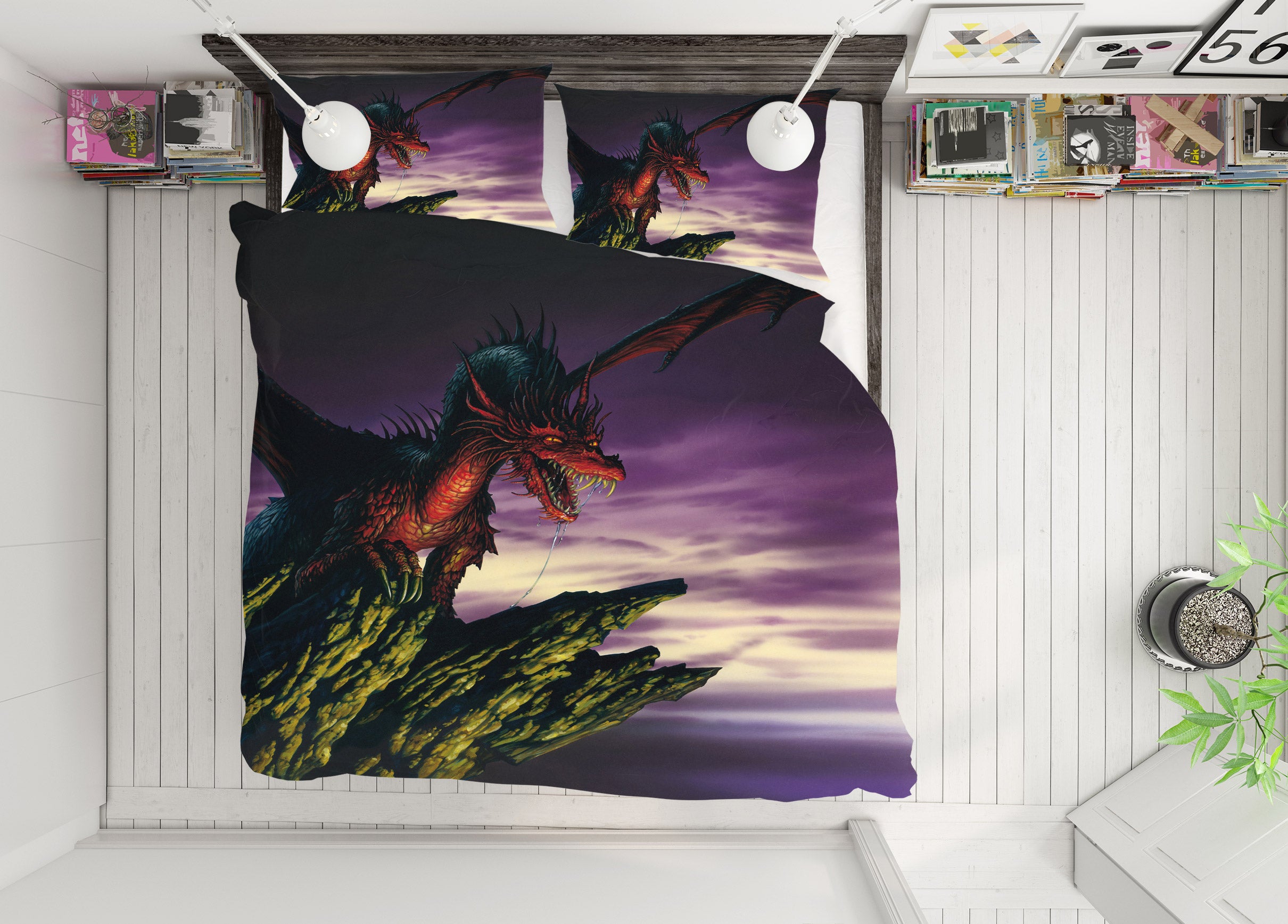 3D Red Dragon Cliff 6181 Ciruelo Bedding Bed Pillowcases Quilt