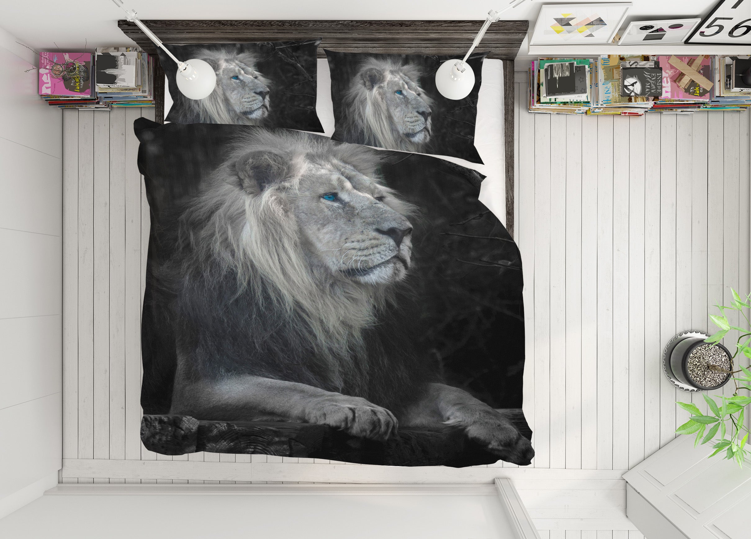 3D Black Grey Lion 8659 Assaf Frank Bedding Bed Pillowcases Quilt