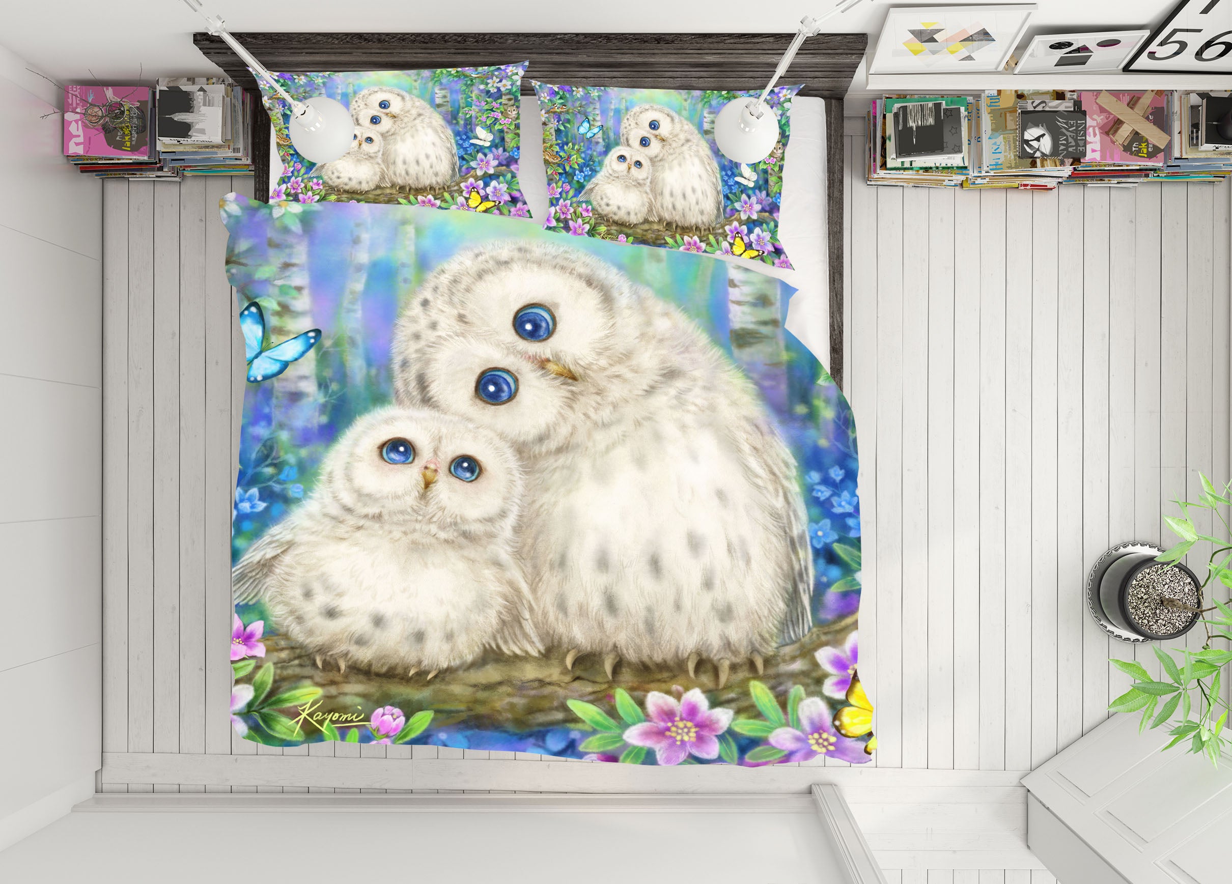 3D White Owl Butterfly 5943 Kayomi Harai Bedding Bed Pillowcases Quilt Cover Duvet Cover