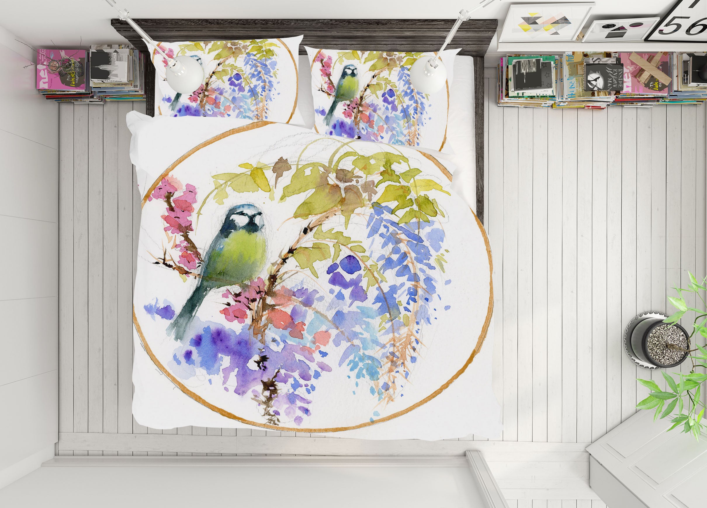 3D Embroidered Bird 2001 Anne Farrall Doyle Bedding Bed Pillowcases Quilt