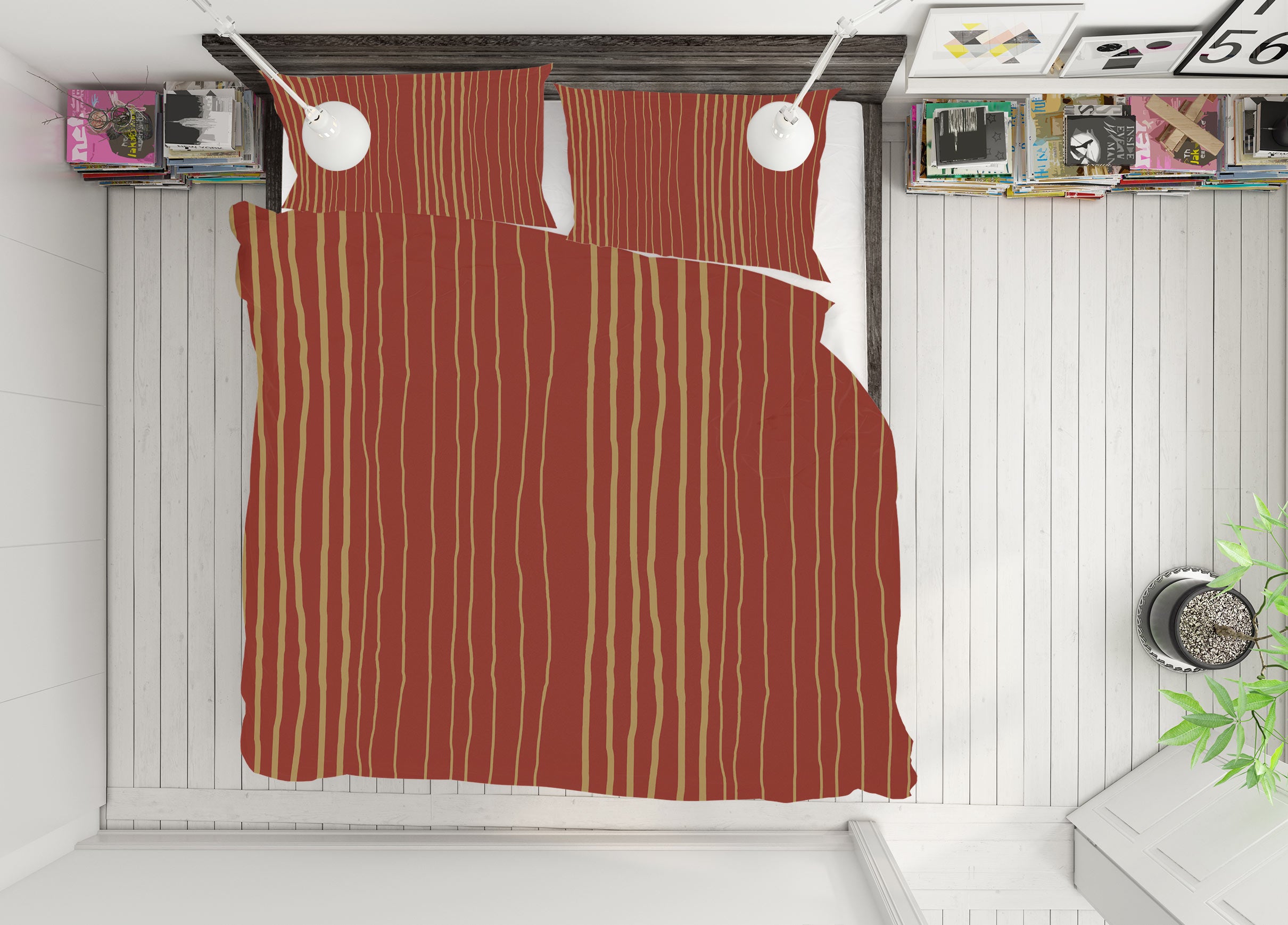 3D Red Yellow Stripes 98155 Kasumi Loffler Bedding Bed Pillowcases Quilt