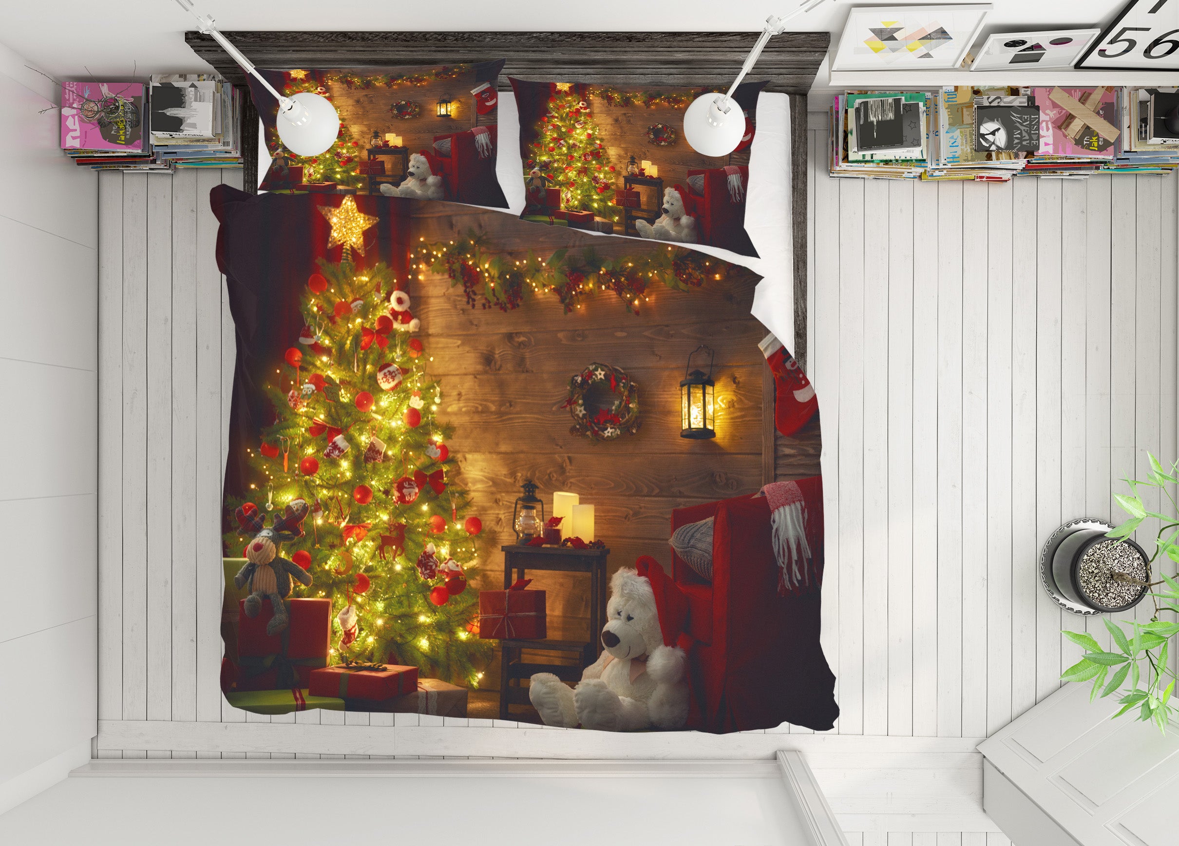 3D Tree Bear Doll 52254 Christmas Quilt Duvet Cover Xmas Bed Pillowcases