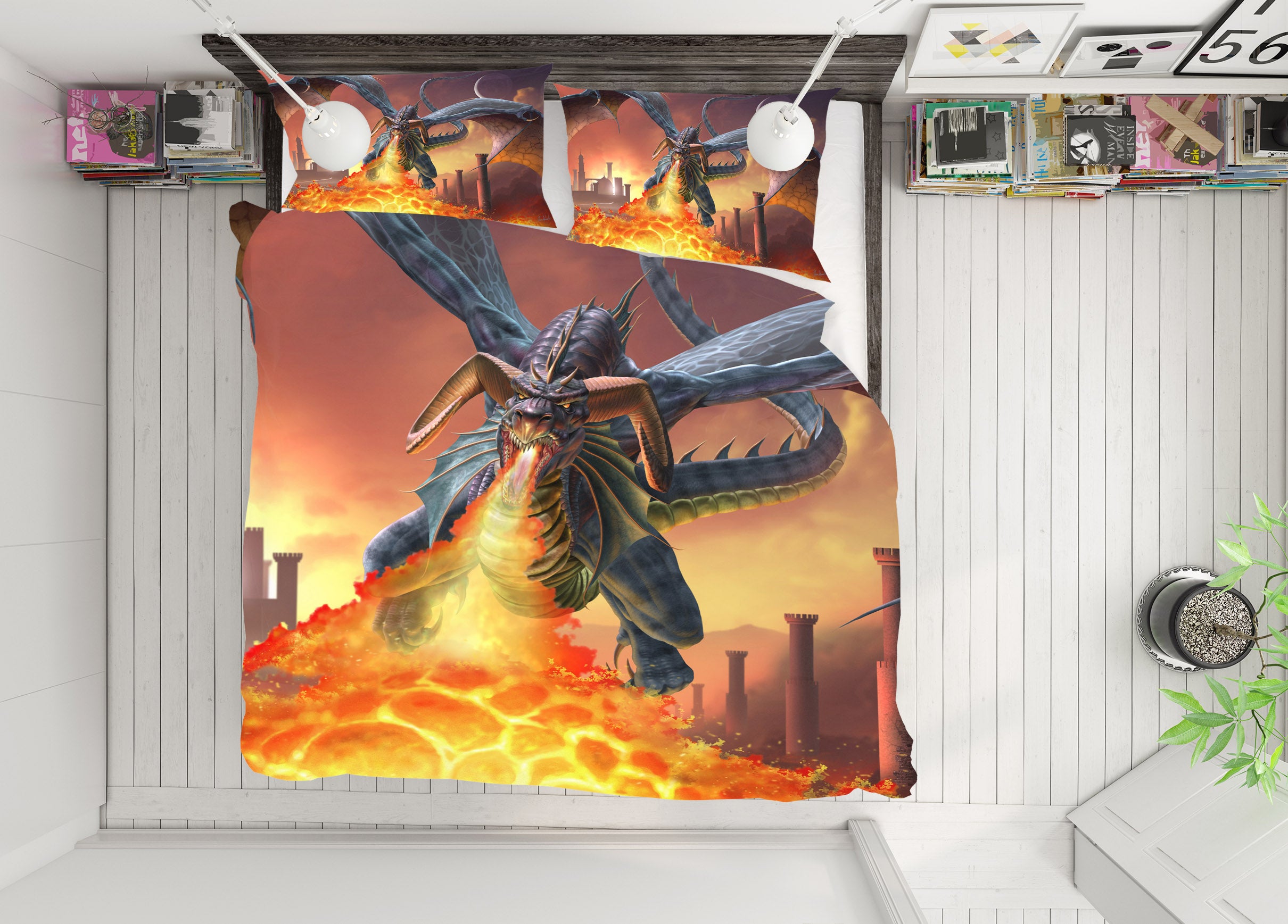 3D Flame Dragon 4076 Tom Wood Bedding Bed Pillowcases Quilt