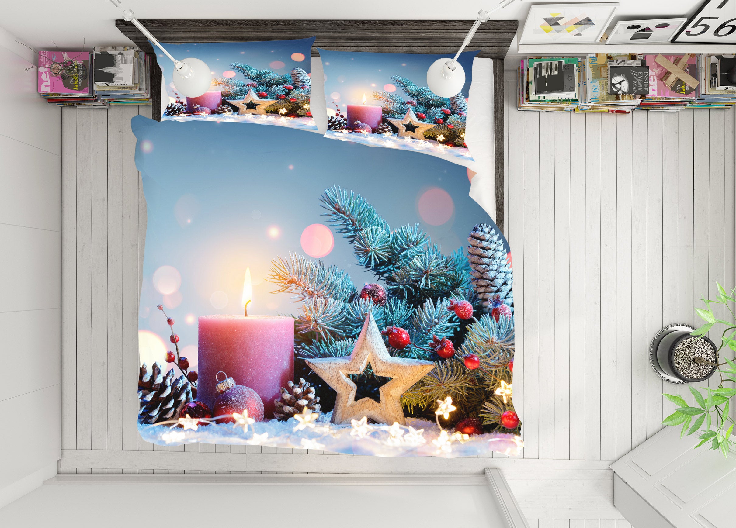 3D Candle Five-Pointed Star 52156 Christmas Quilt Duvet Cover Xmas Bed Pillowcases