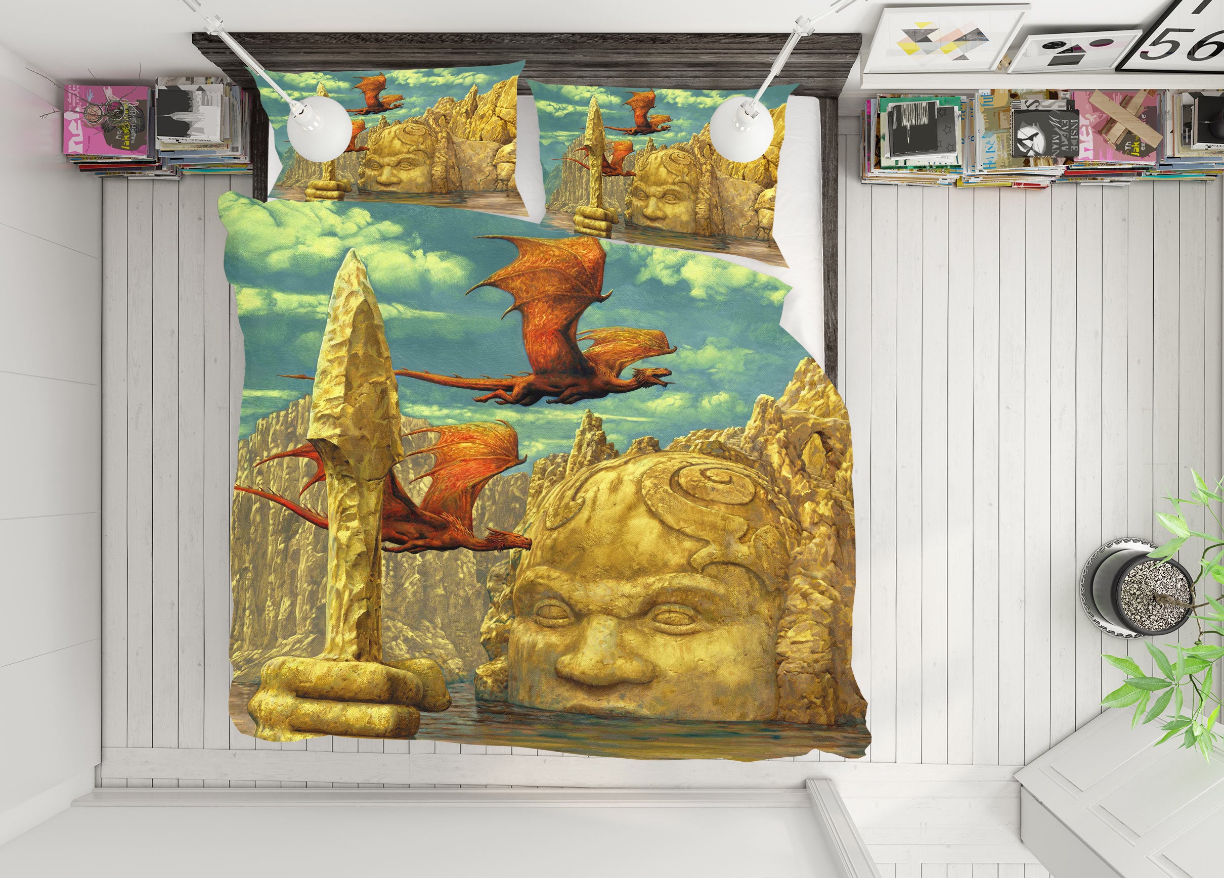 3D Statue Flying Dragon 6227 Ciruelo Bedding Bed Pillowcases Quilt