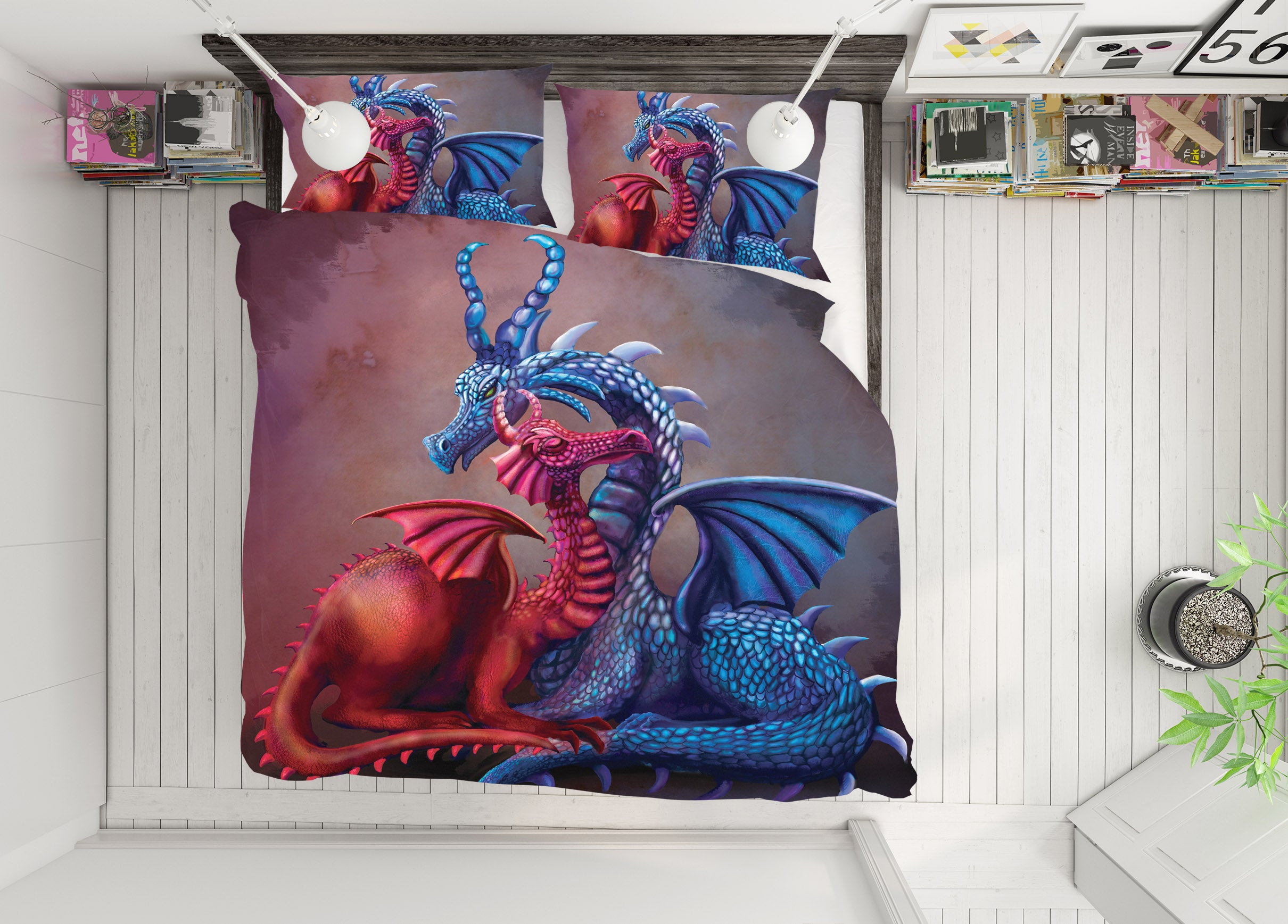 3D Winged Dragon 108 Rose Catherine Khan Bedding Bed Pillowcases Quilt