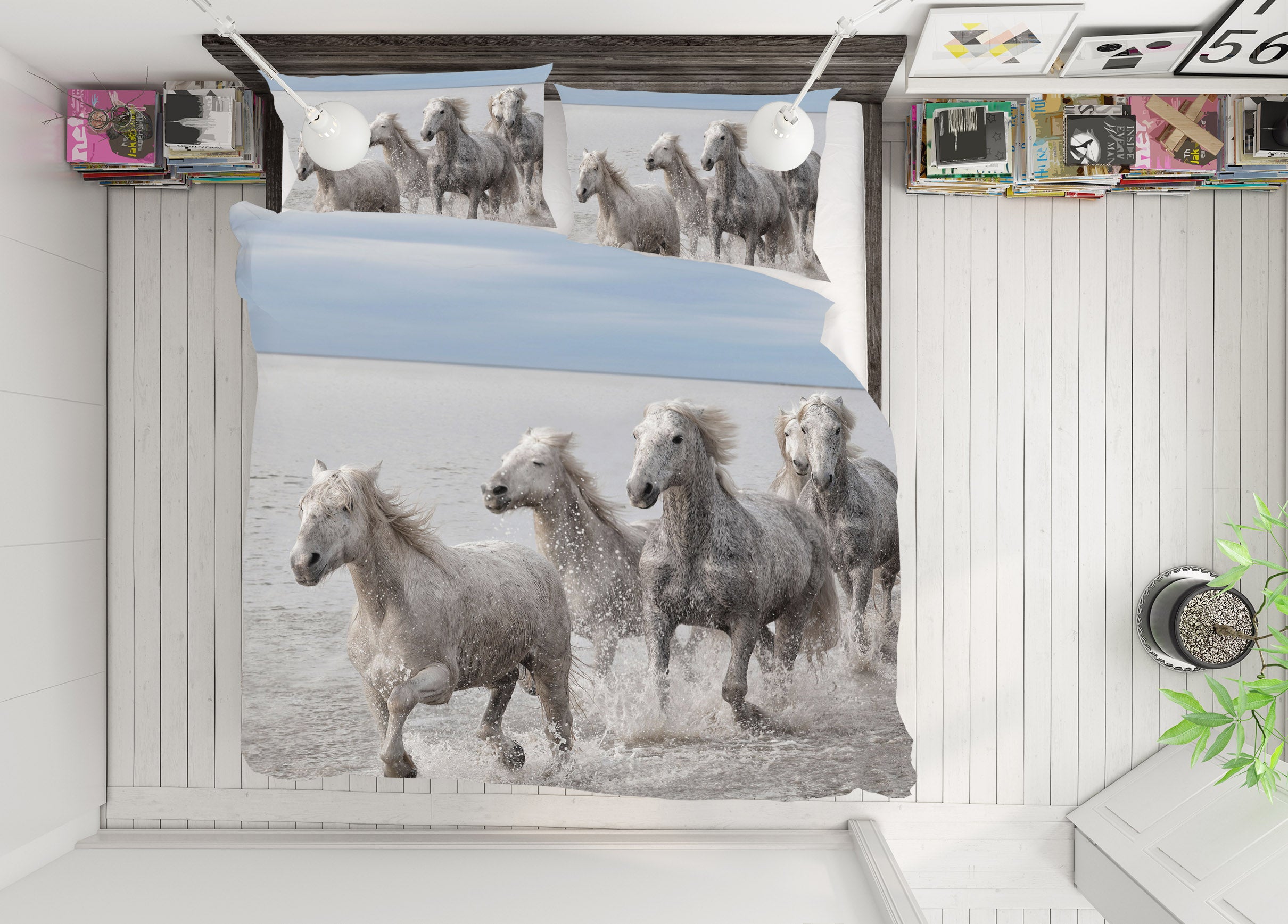 3D Lake White Horse 139 Marco Carmassi Bedding Bed Pillowcases Quilt