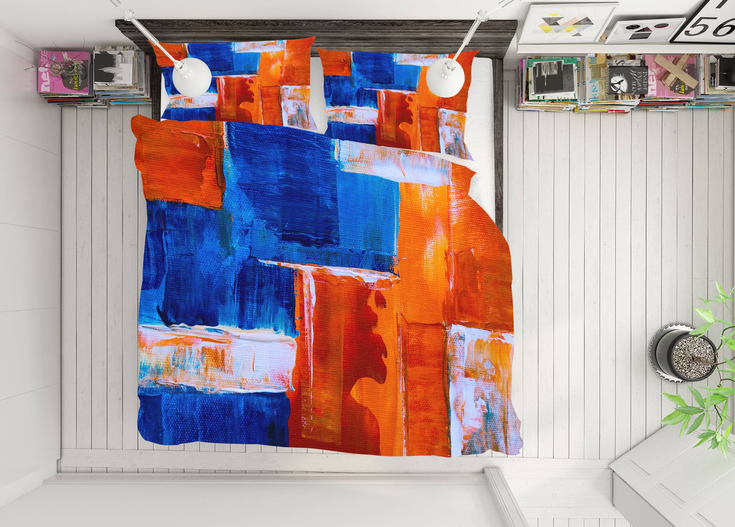 3D Orange Blue 67058 Bed Pillowcases Quilt