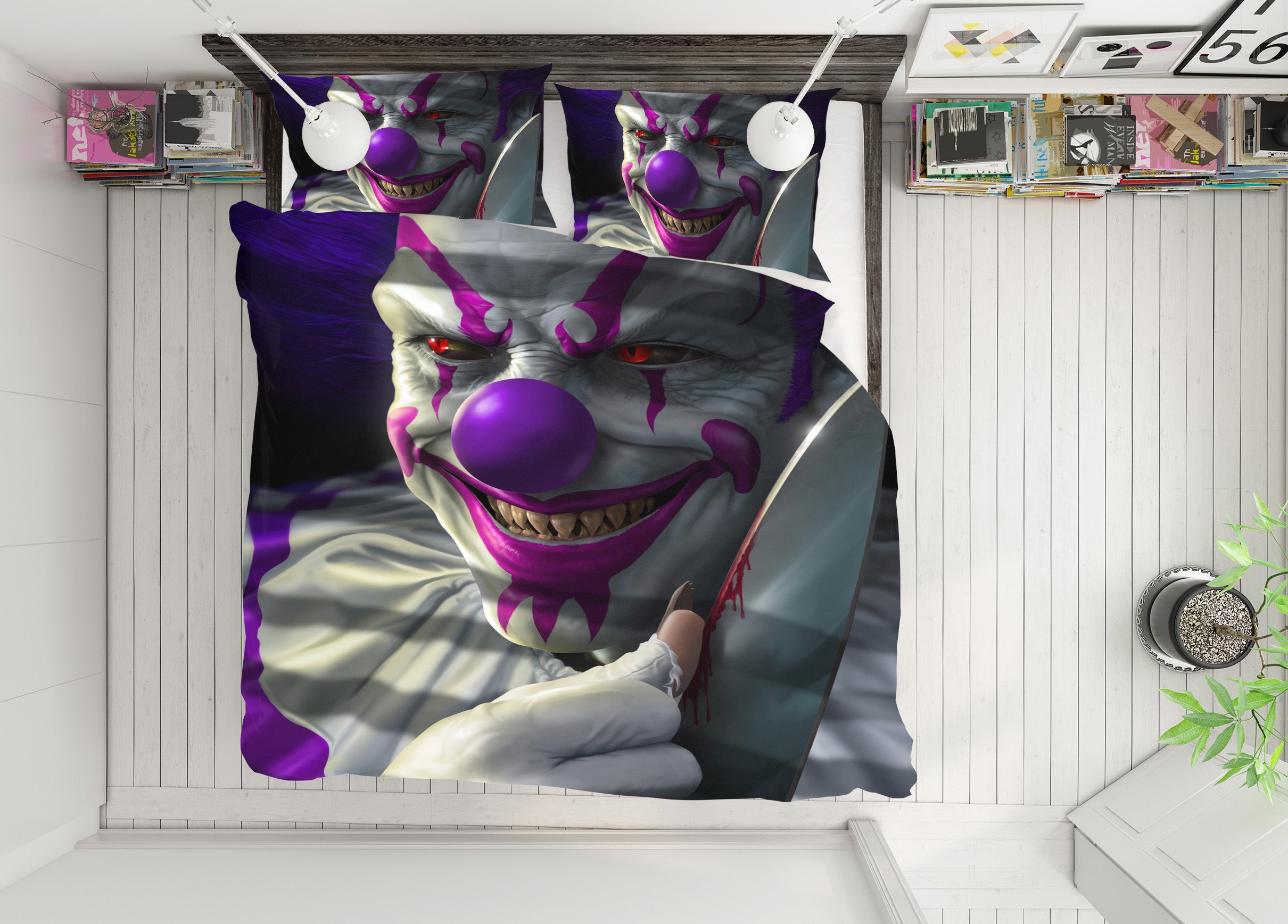 3D Clown Purple 4083 Tom Wood Bedding Bed Pillowcases Quilt