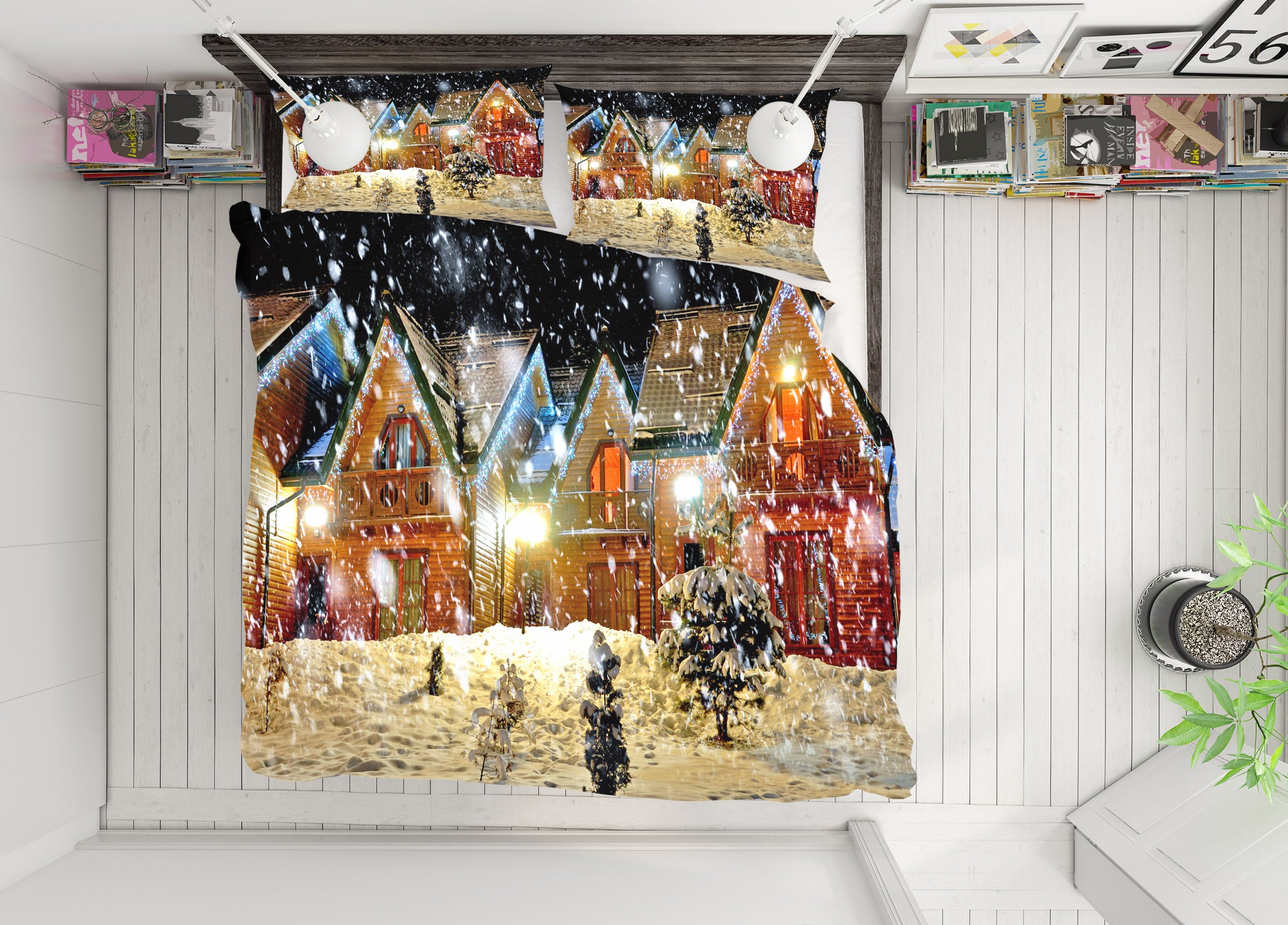 3D Snow House 52221 Christmas Quilt Duvet Cover Xmas Bed Pillowcases