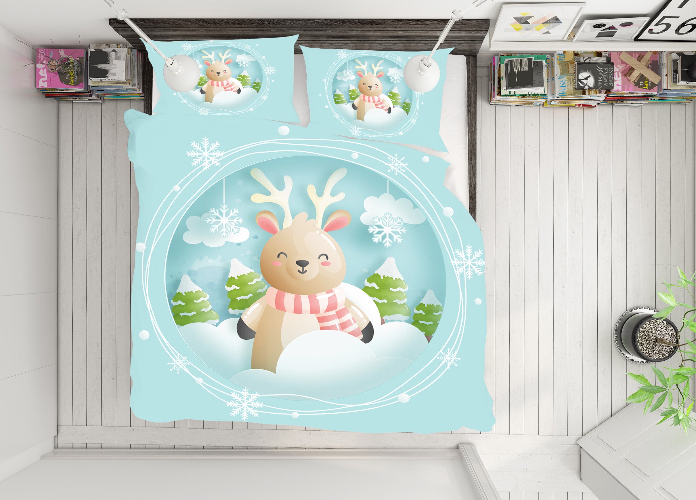 3D Deer Snow 64005 Bed Pillowcases Quilt