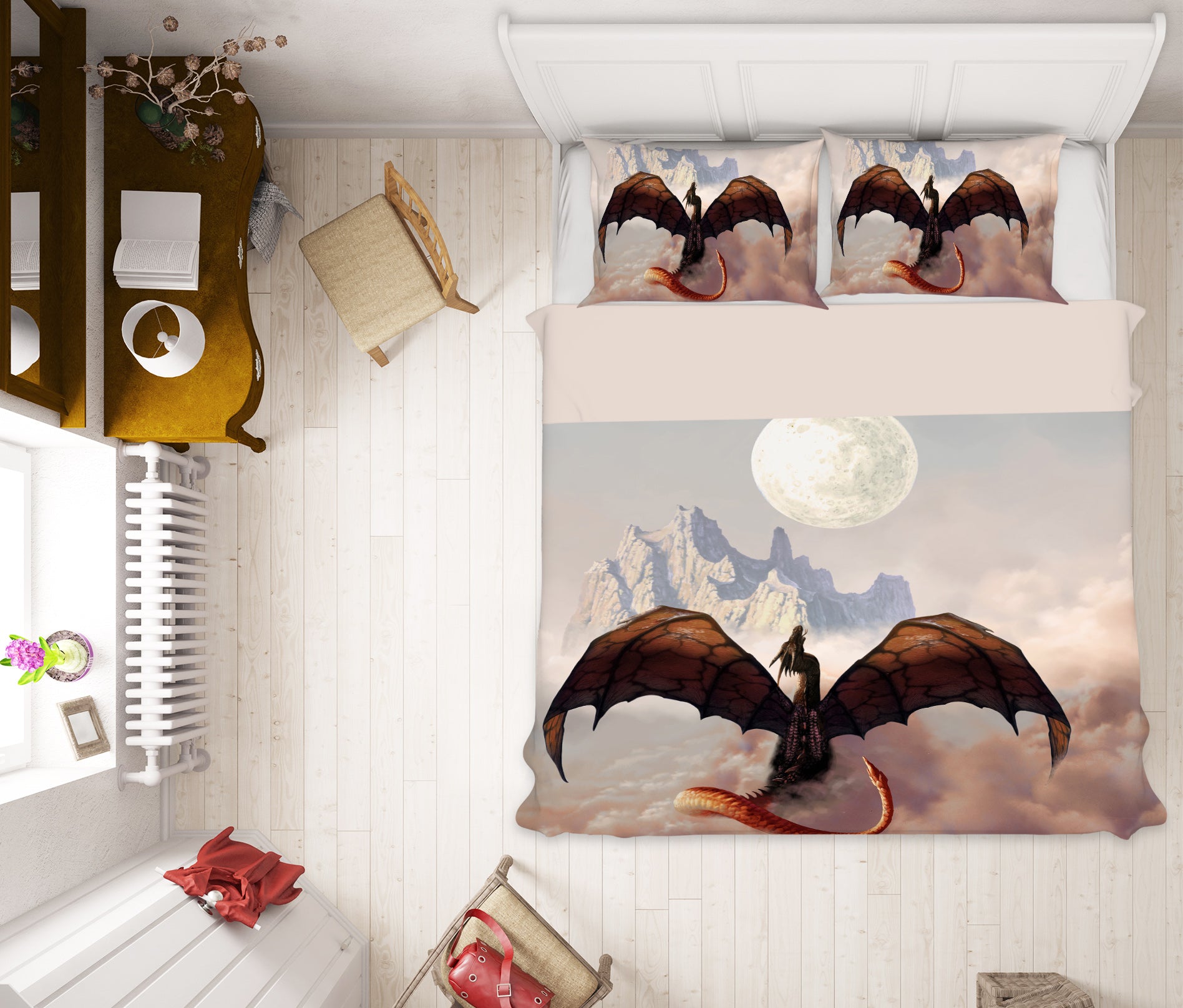 3D Mountain Moon Dragon 6222 Ciruelo Bedding Bed Pillowcases Quilt