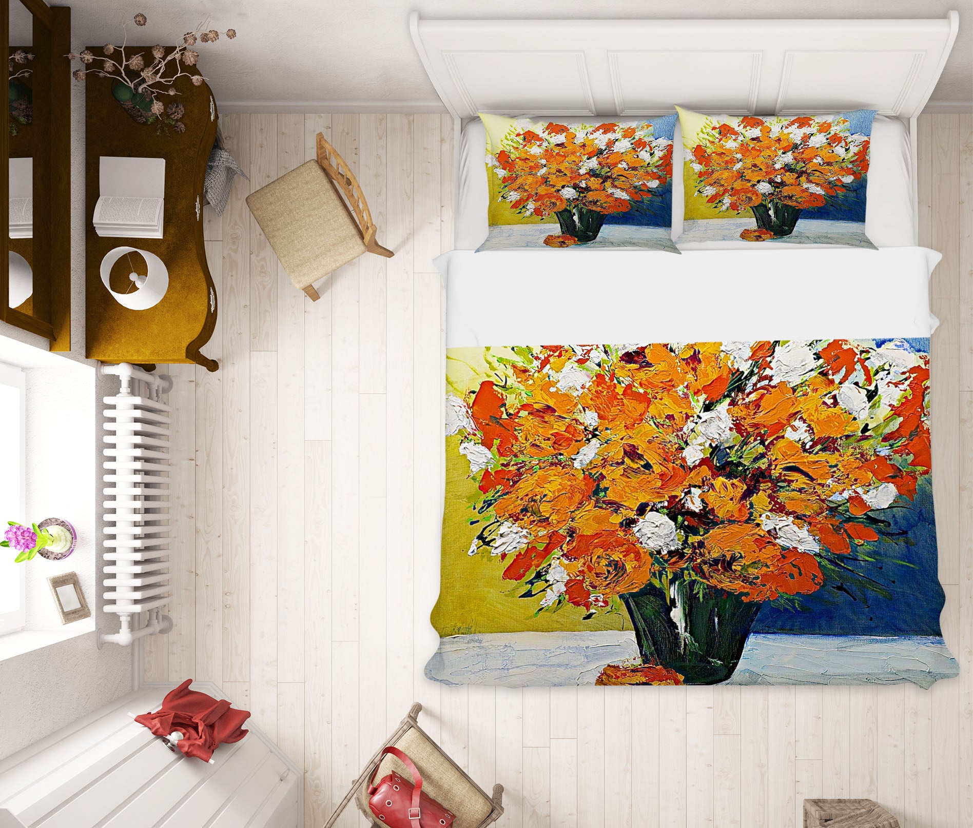 3D Orange Flowers 2005 Allan P. Friedlander Bedding Bed Pillowcases Quilt