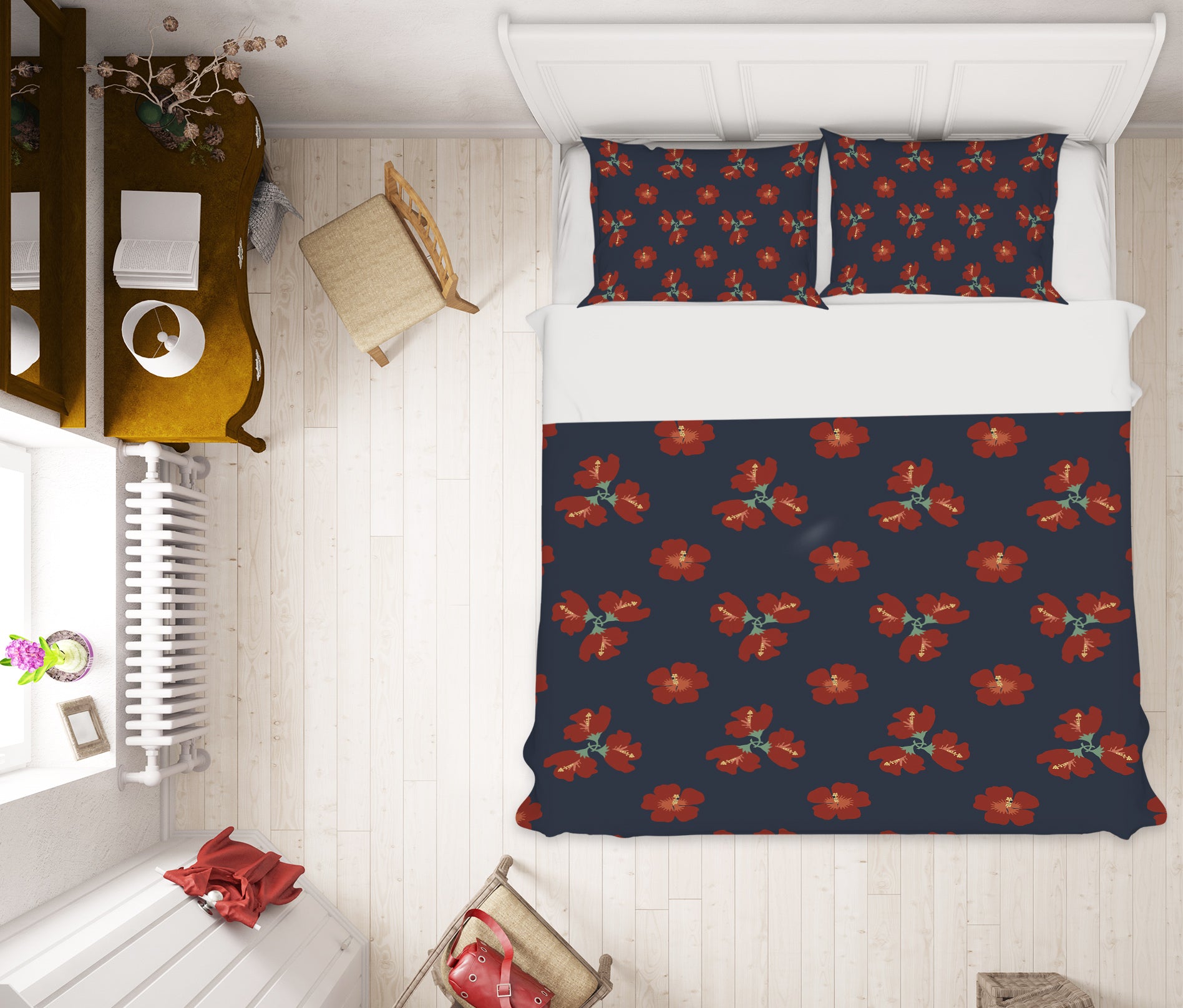 3D Red Flowers Pattern 98152 Kasumi Loffler Bedding Bed Pillowcases Quilt