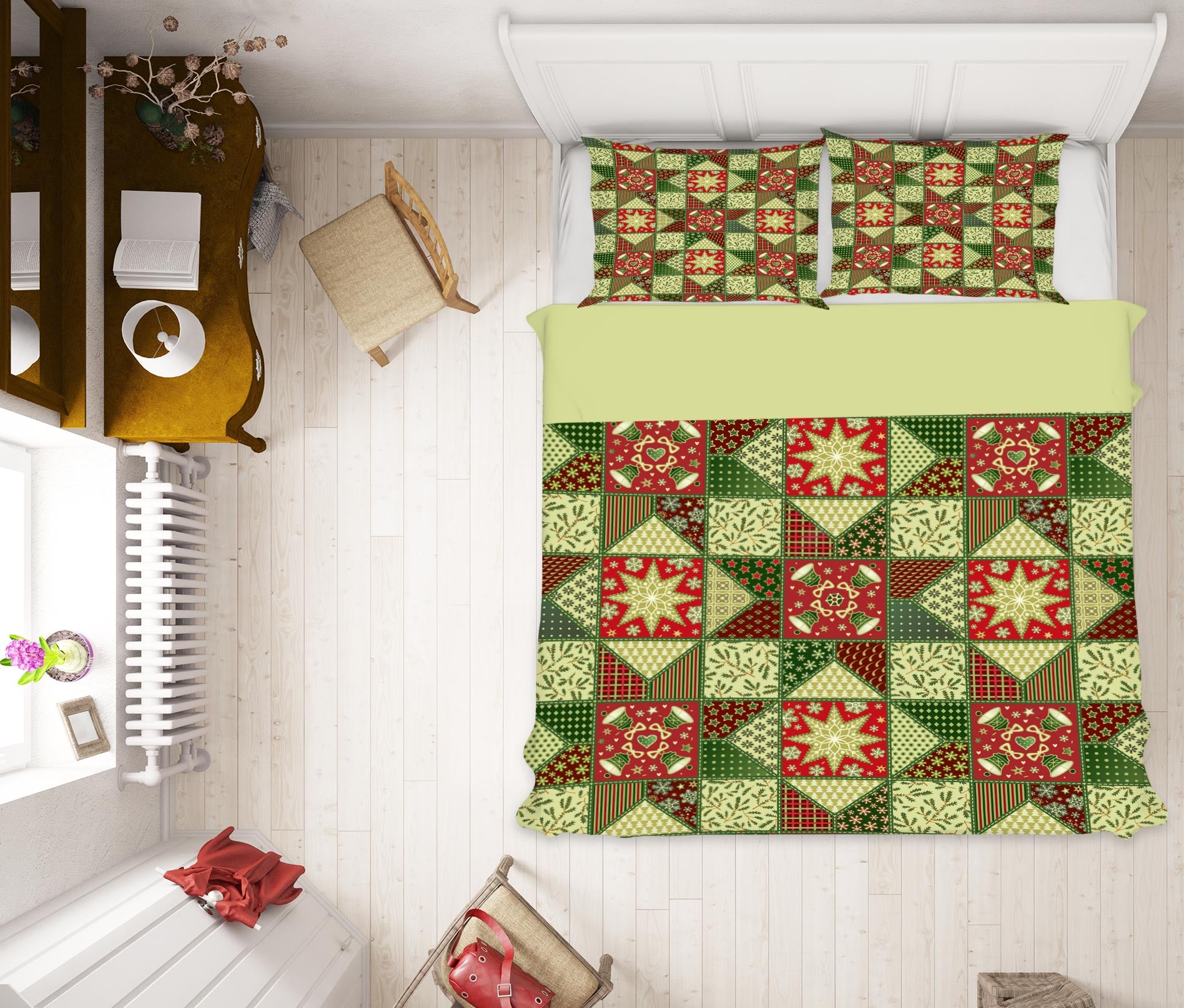 3D Red Green Pattern 52154 Christmas Quilt Duvet Cover Xmas Bed Pillowcases