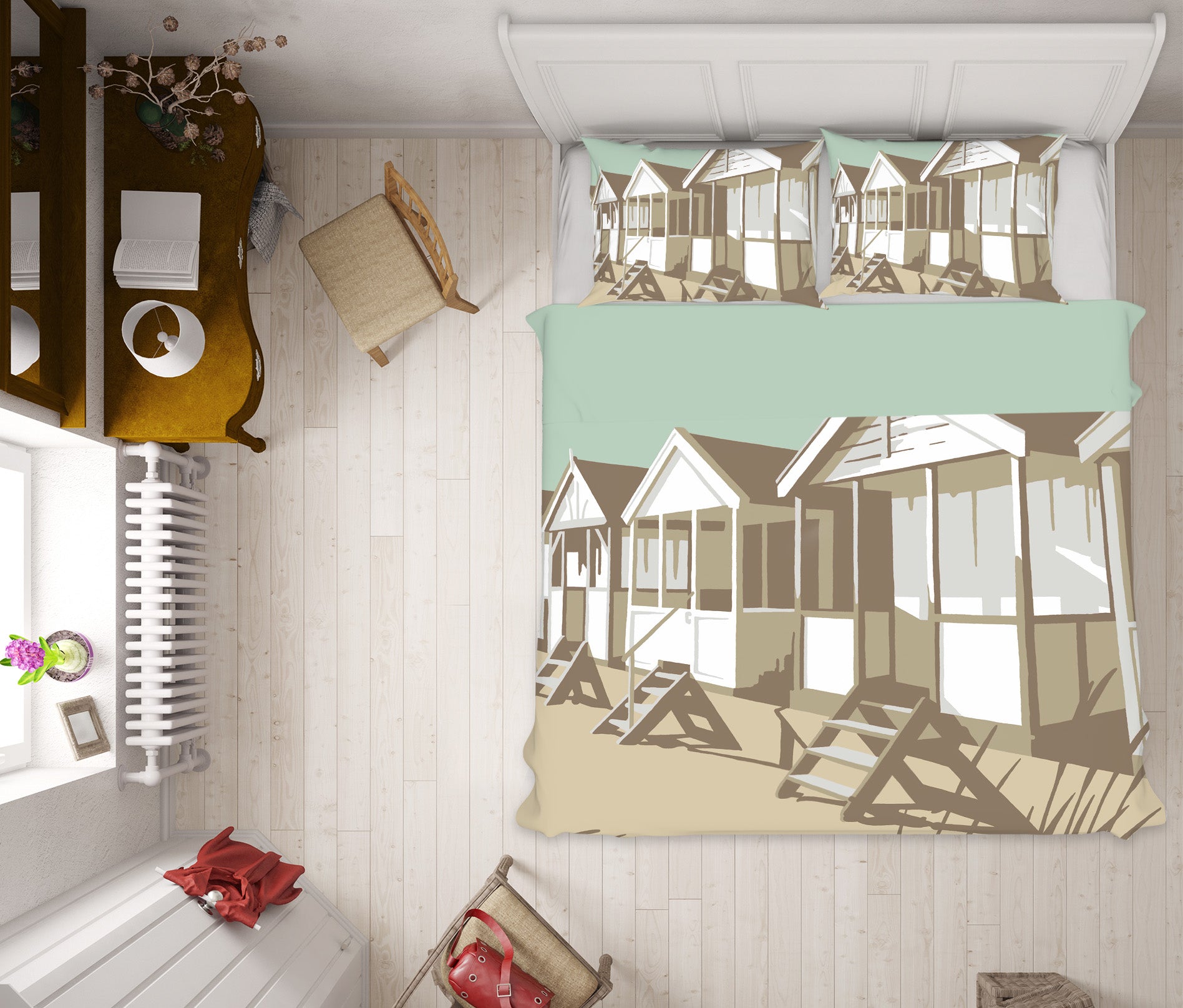 3D Southwold Huts 2062 Steve Read Bedding Bed Pillowcases Quilt