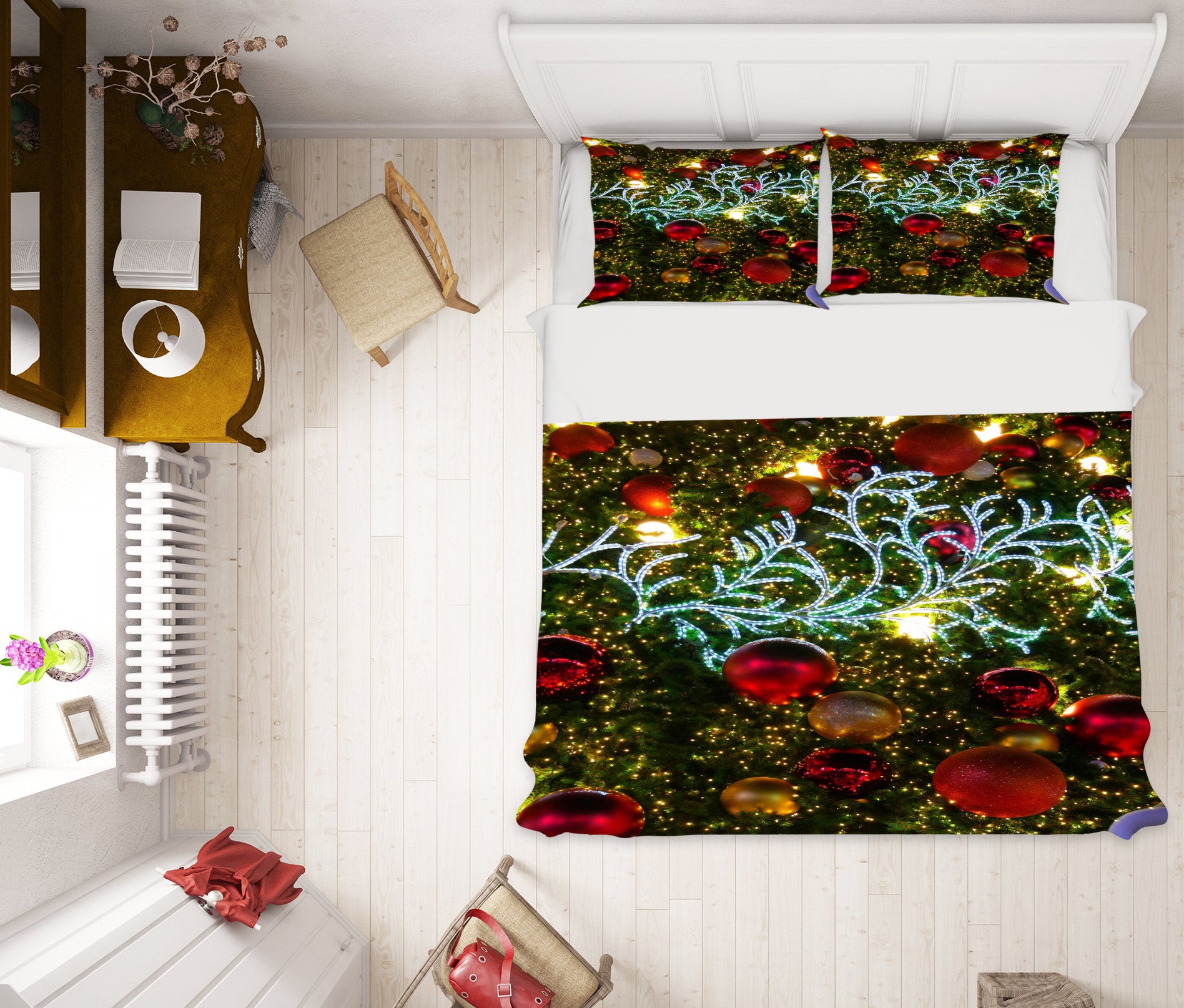 3D Branches Red Ball 52155 Christmas Quilt Duvet Cover Xmas Bed Pillowcases