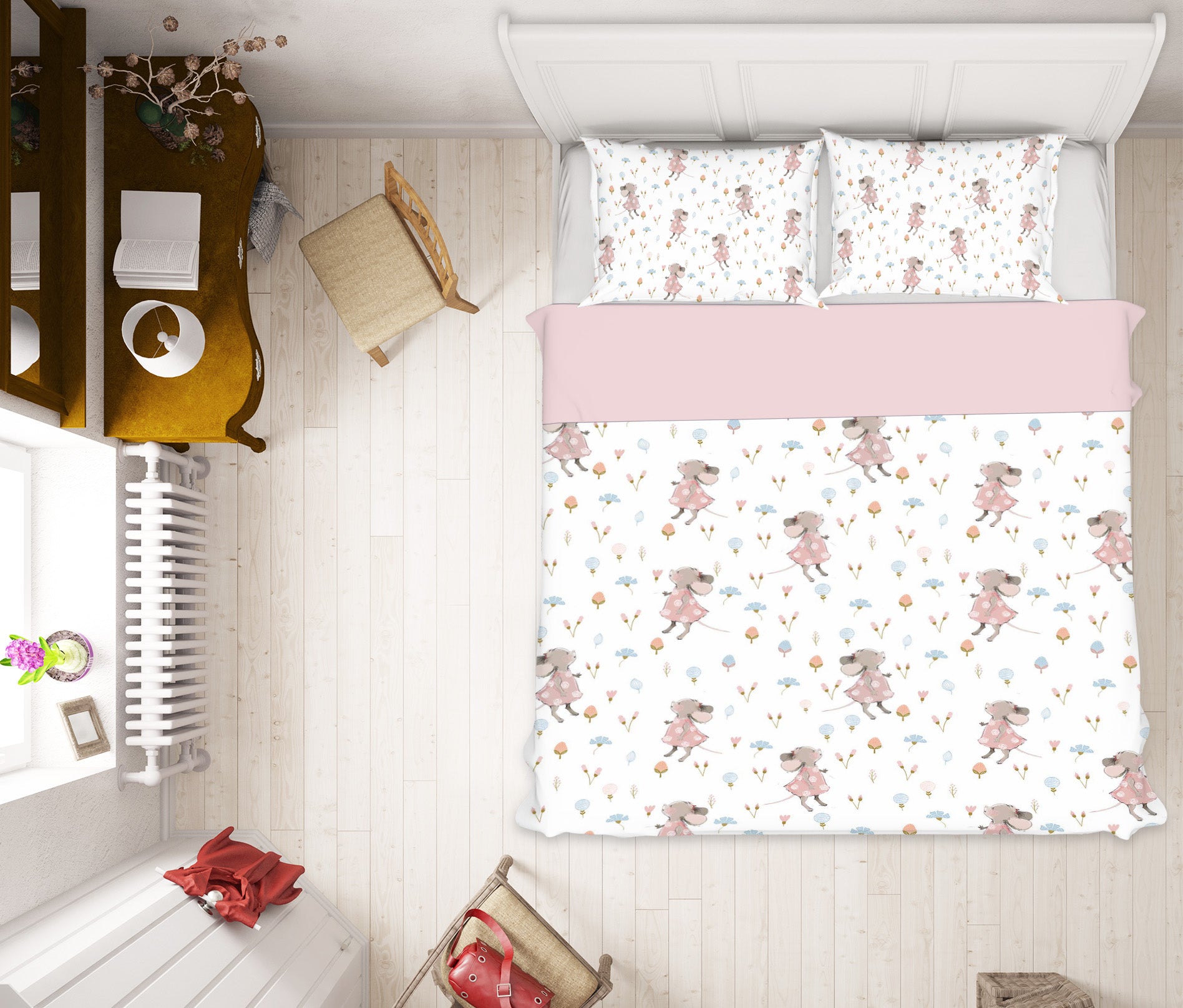 3D Pink Mouse Flower 199 Uta Naumann Bedding Bed Pillowcases Quilt