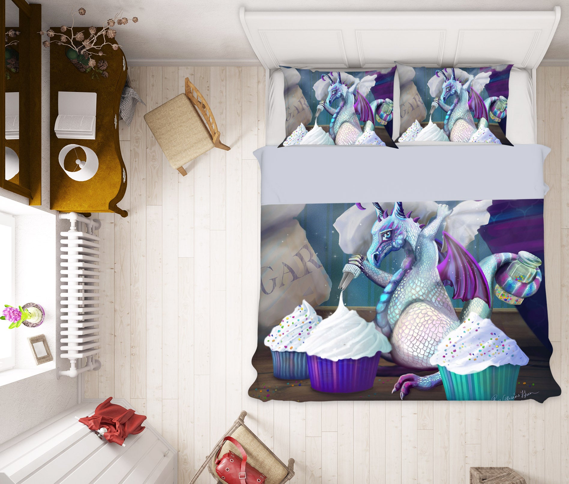 3D Cake Dragon 101 Rose Catherine Khan Bedding Bed Pillowcases Quilt