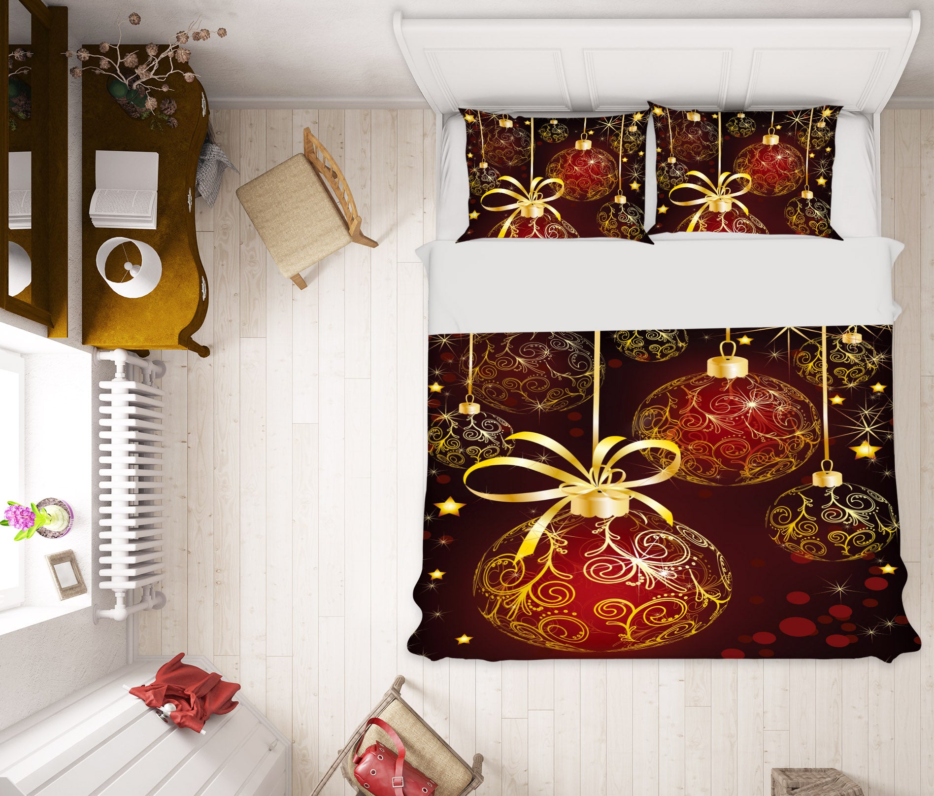 3D Ball Pendant 52219 Christmas Quilt Duvet Cover Xmas Bed Pillowcases