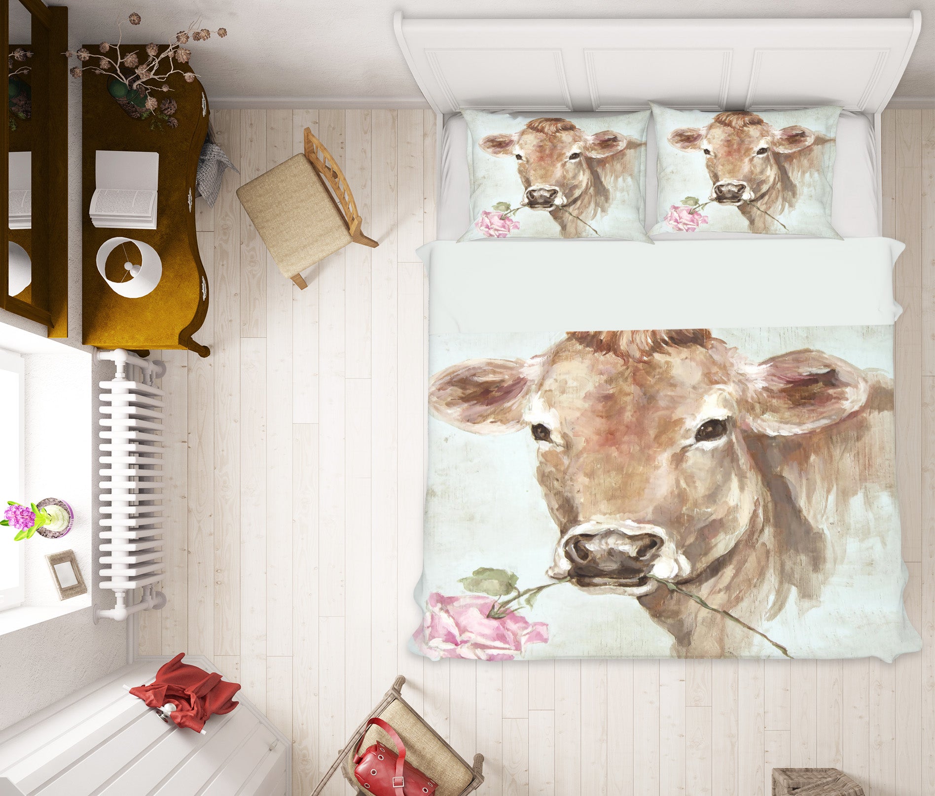 3D Cow Rose 024 Debi Coules Bedding Bed Pillowcases Quilt