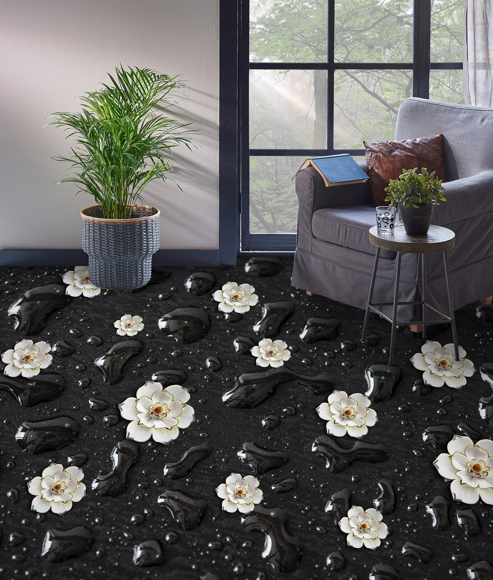 3D White Flower Painting 218 Floor Mural  Wallpaper Murals Rug & Mat Print Epoxy waterproof bath floor