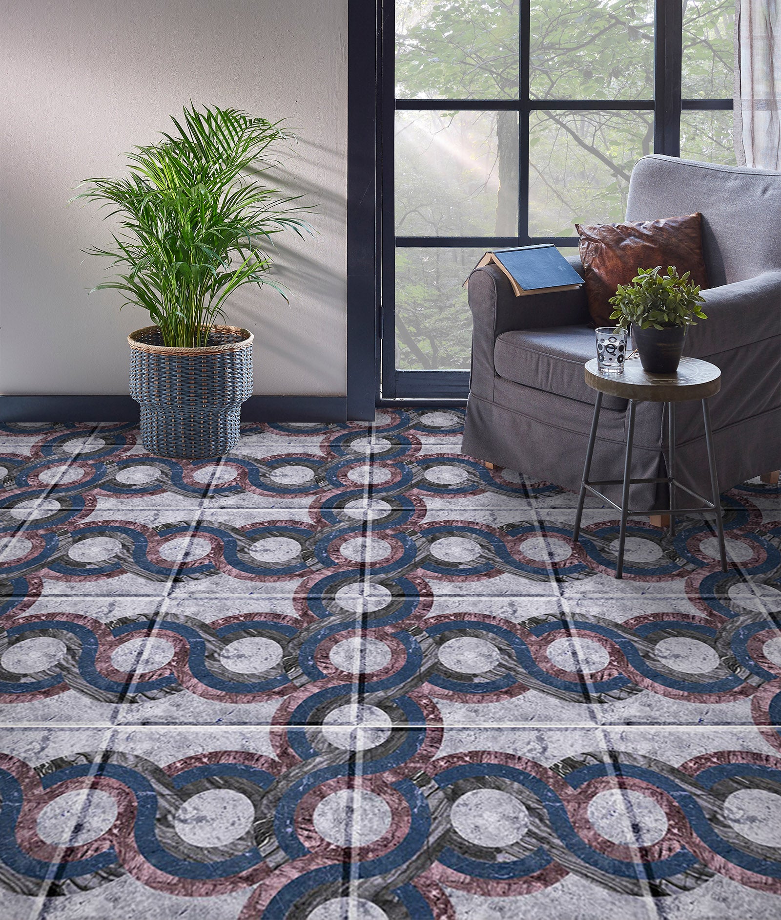 3D Connected Circles 980 Floor Mural