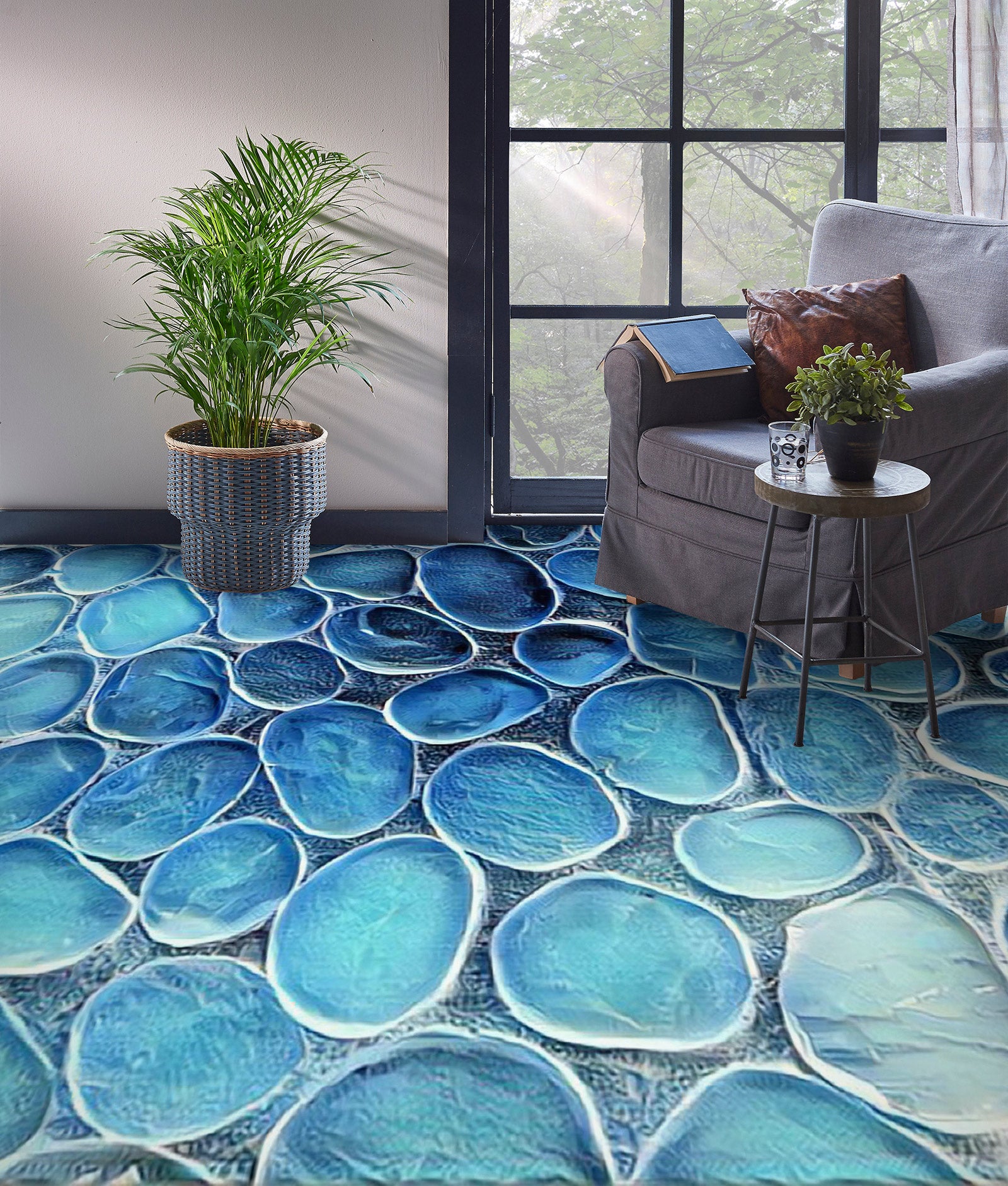 3D Dreamy Blue Stones 1050 Floor Mural