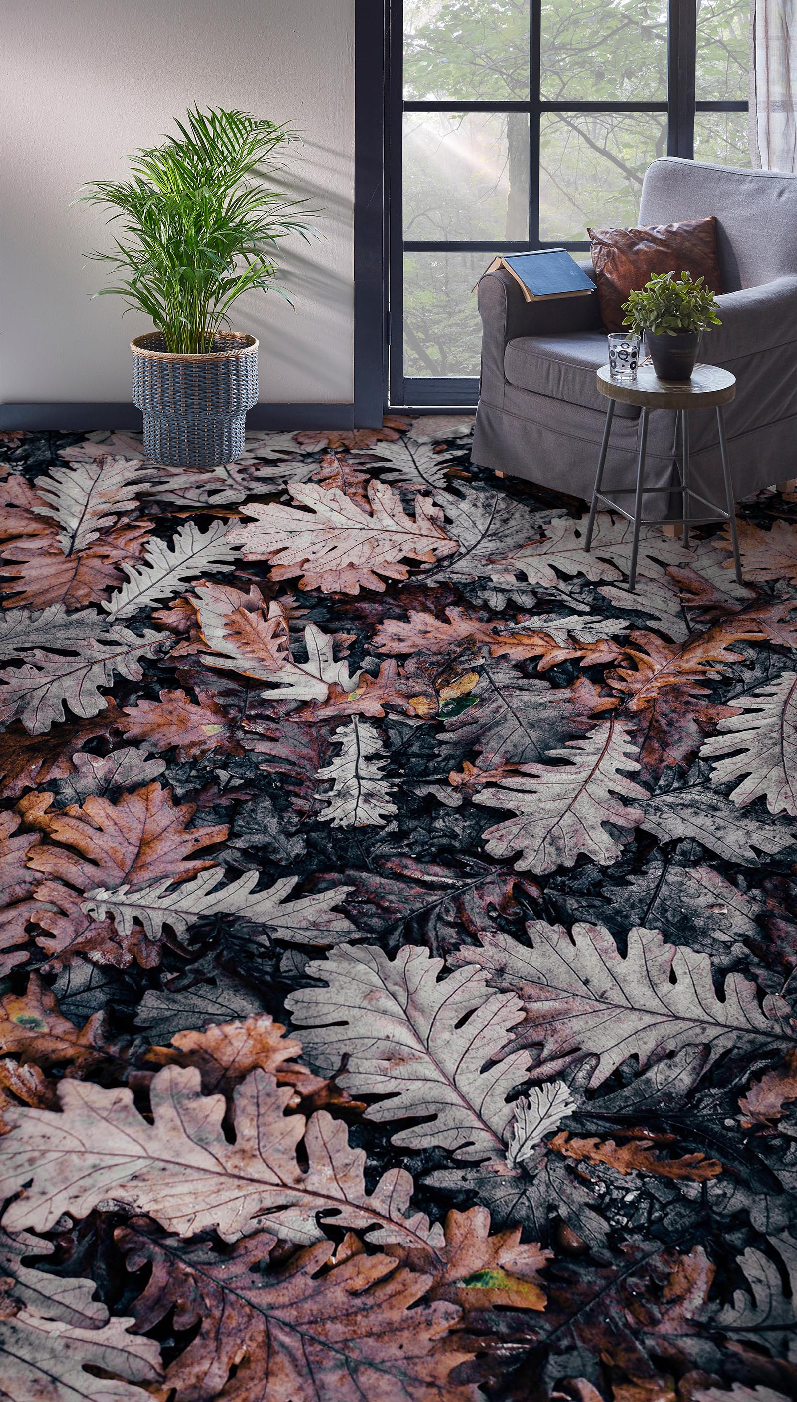 3D Retro Color Leaves 1520 Floor Mural  Wallpaper Murals Self-Adhesive Removable Print Epoxy