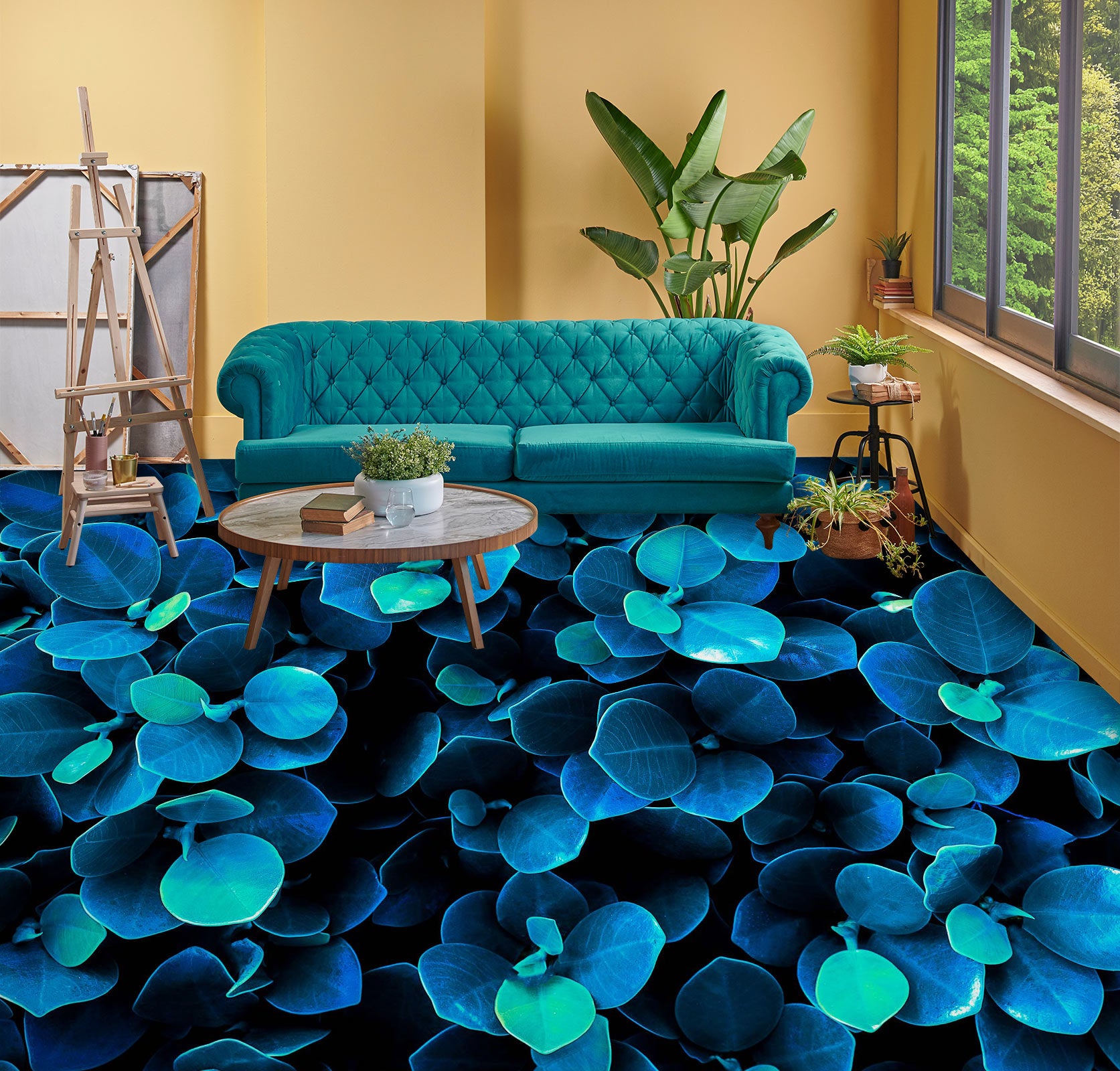 3D Fantasy Blue Flowers 462 Floor Mural  Wallpaper Murals Rug & Mat Print Epoxy waterproof bath floor