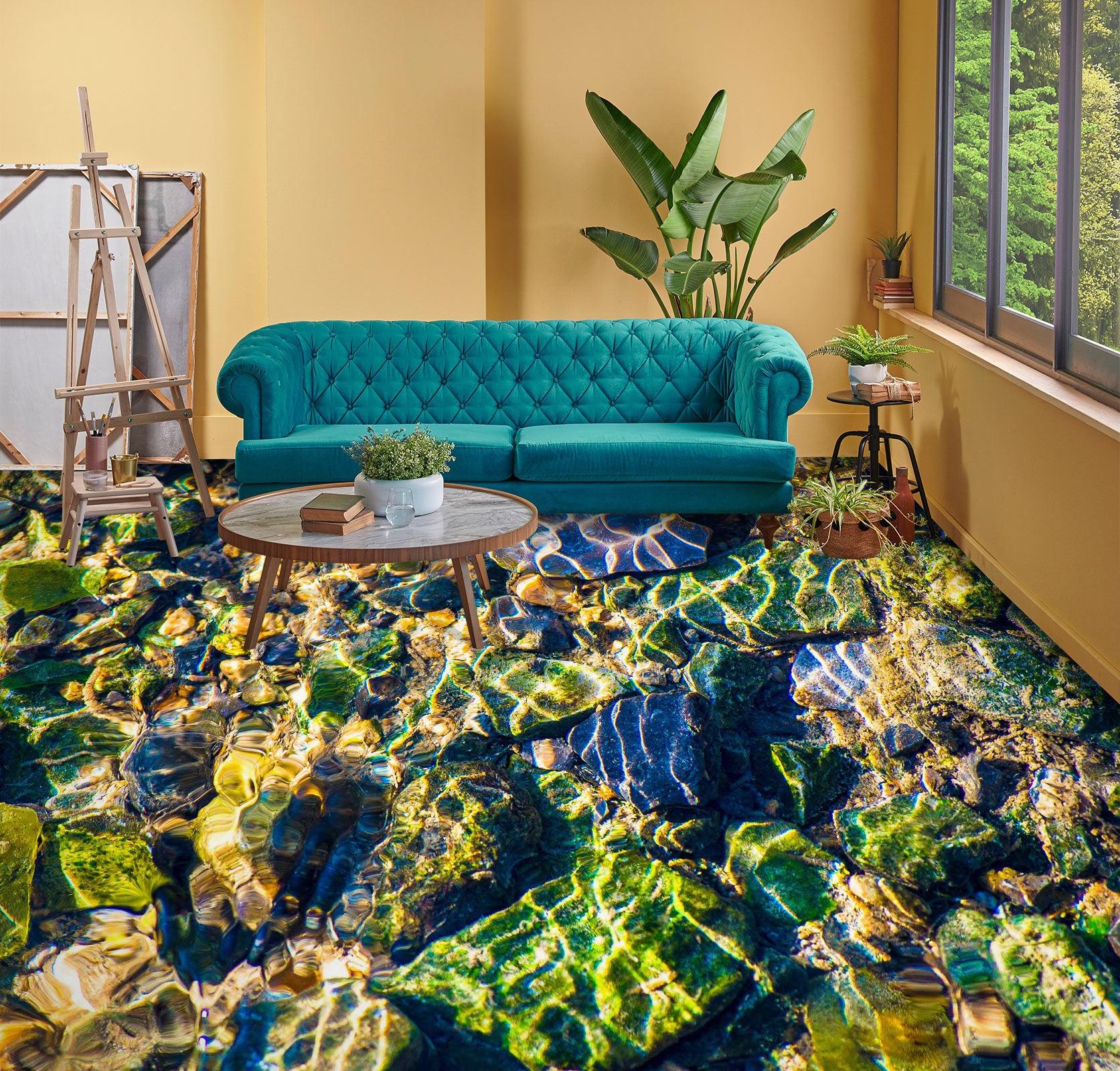 3D Green Stones In The Water 1061 Floor Mural  Wallpaper Murals Self-Adhesive Removable Print Epoxy